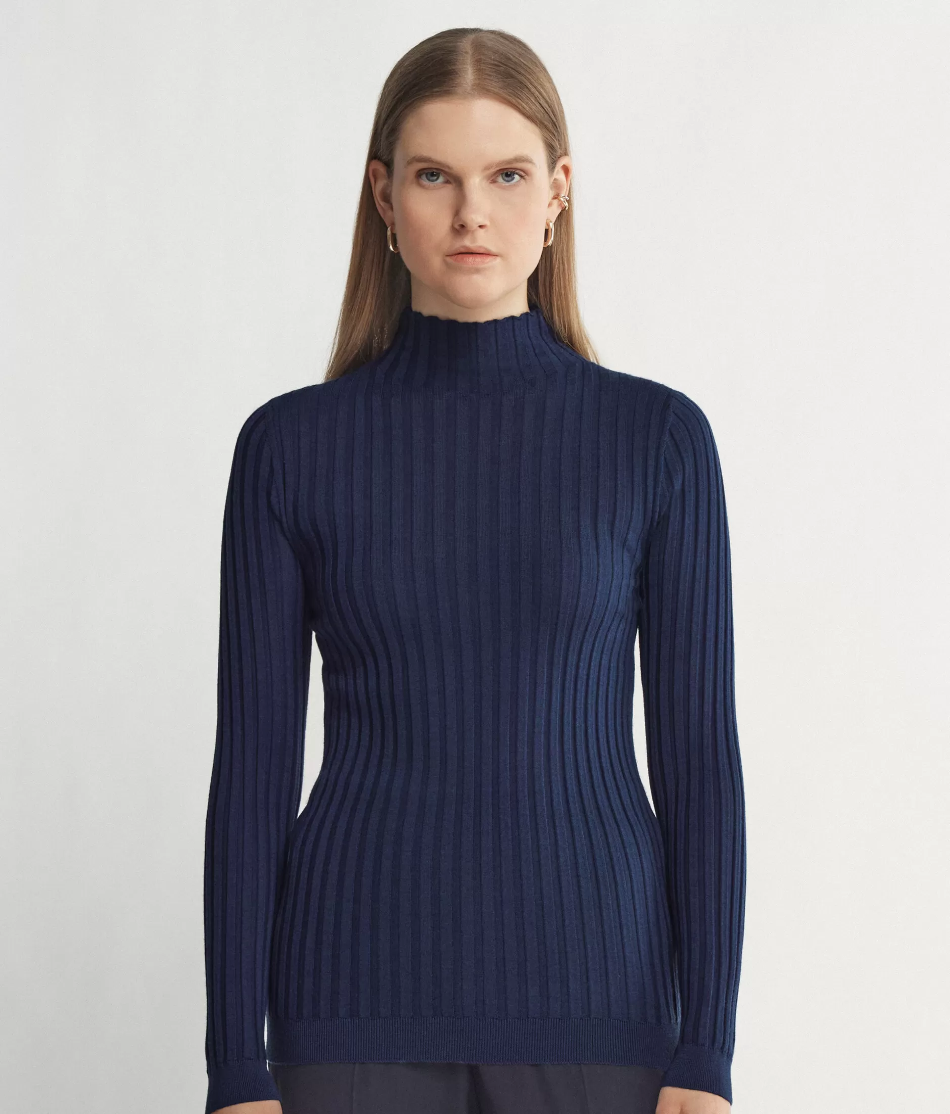 Online Falconeri Ultrafine Cashmere Flat Rib Turtleneck blue -8187 - ink black