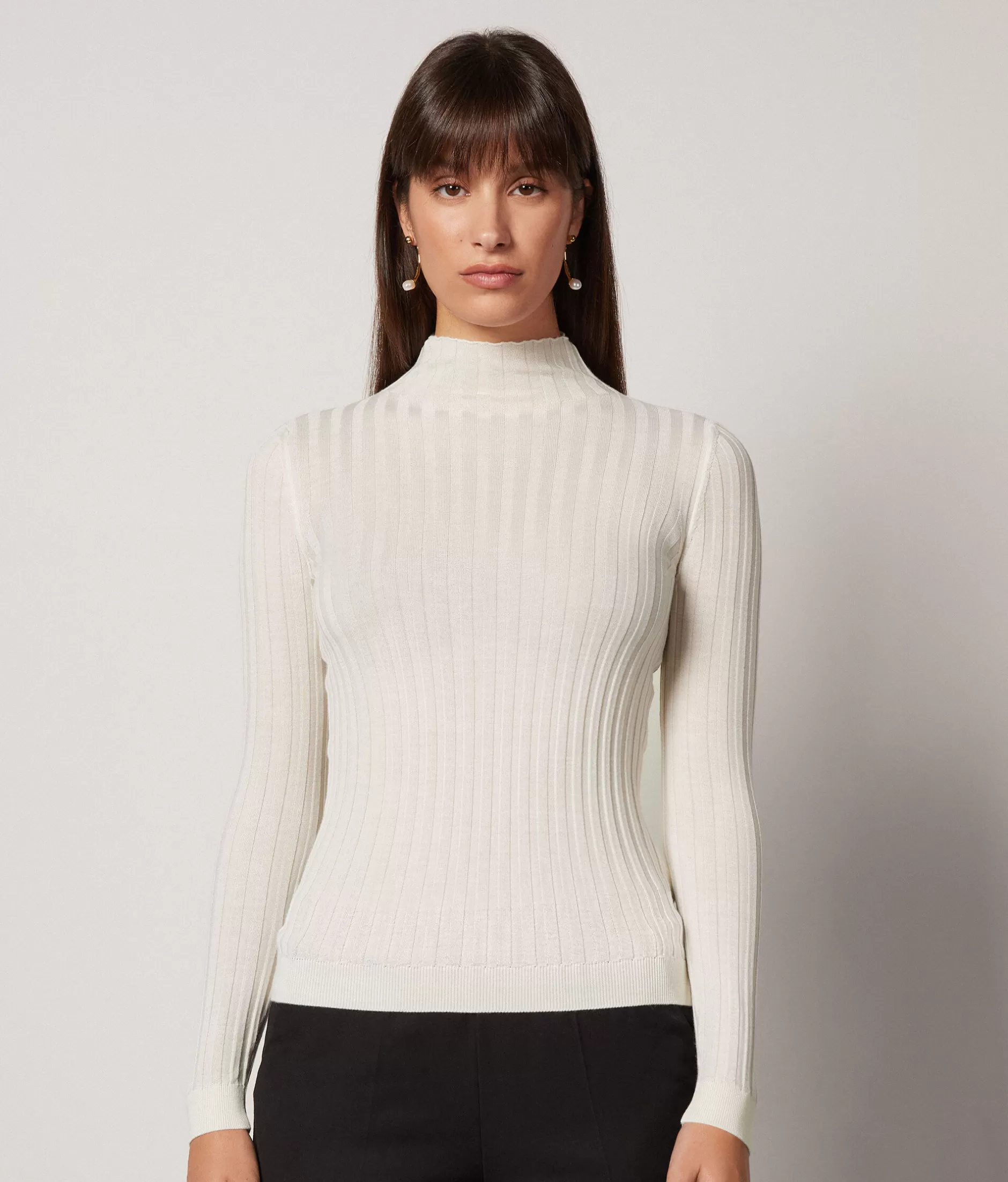 Sale Falconeri Ultrafine Cashmere Flat Rib Turtleneck white -8005 - bow