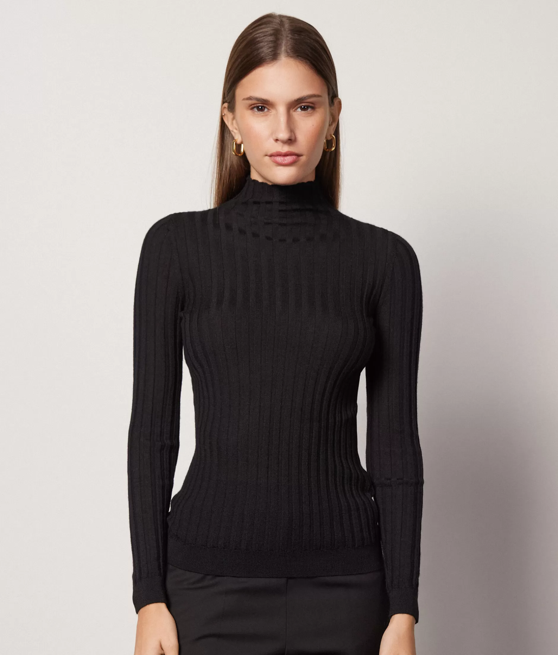 Outlet Falconeri Ultrafine Cashmere Flat Rib Turtleneck black -9107 - black