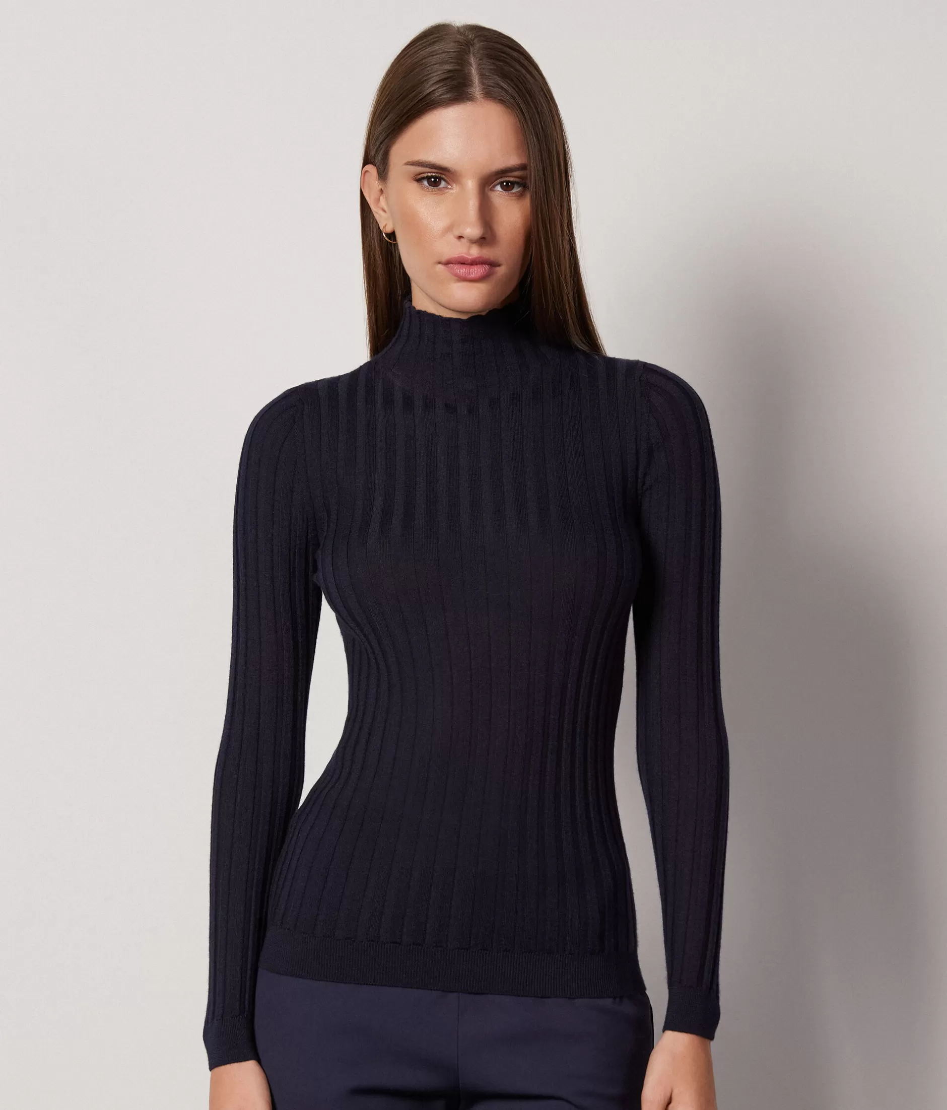 Cheap Falconeri Ultrafine Cashmere Flat Rib Turtleneck blue -9400 - navy blue