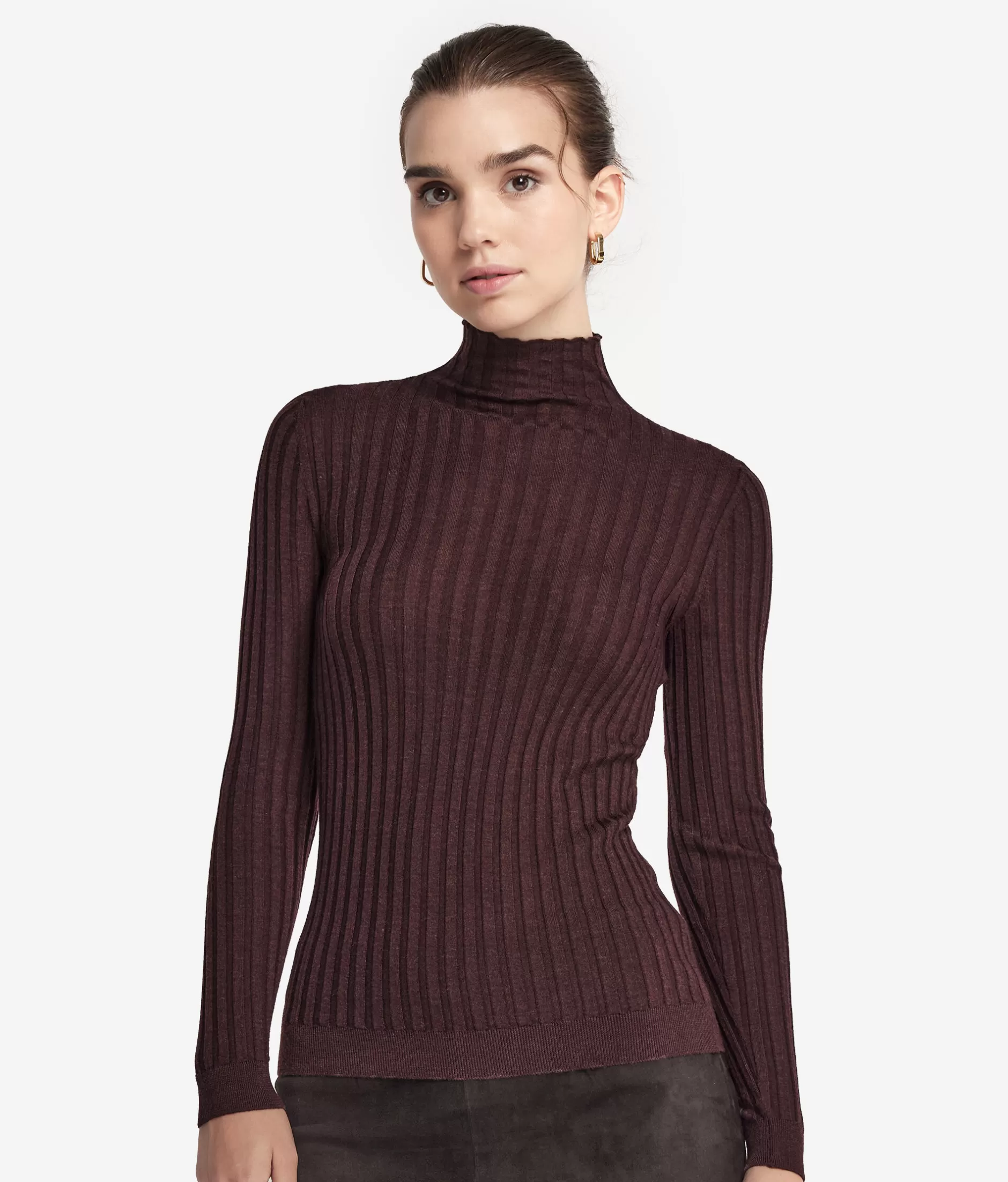 Best Falconeri Ultrafine Cashmere Flat Rib Turtleneck burgundy -9076 - ebony