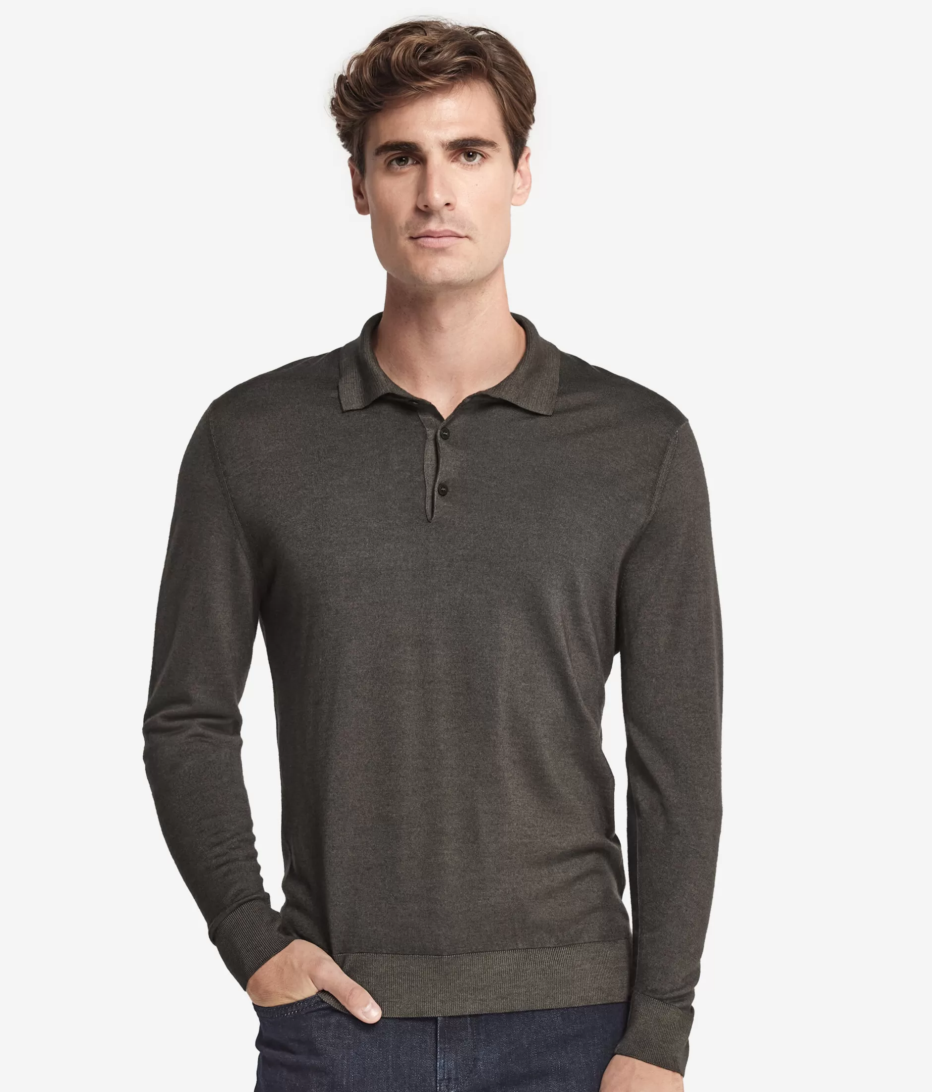 Fashion Falconeri Ultrafine Cashmere Polo dark green -9065 - garment-dyed dark camo