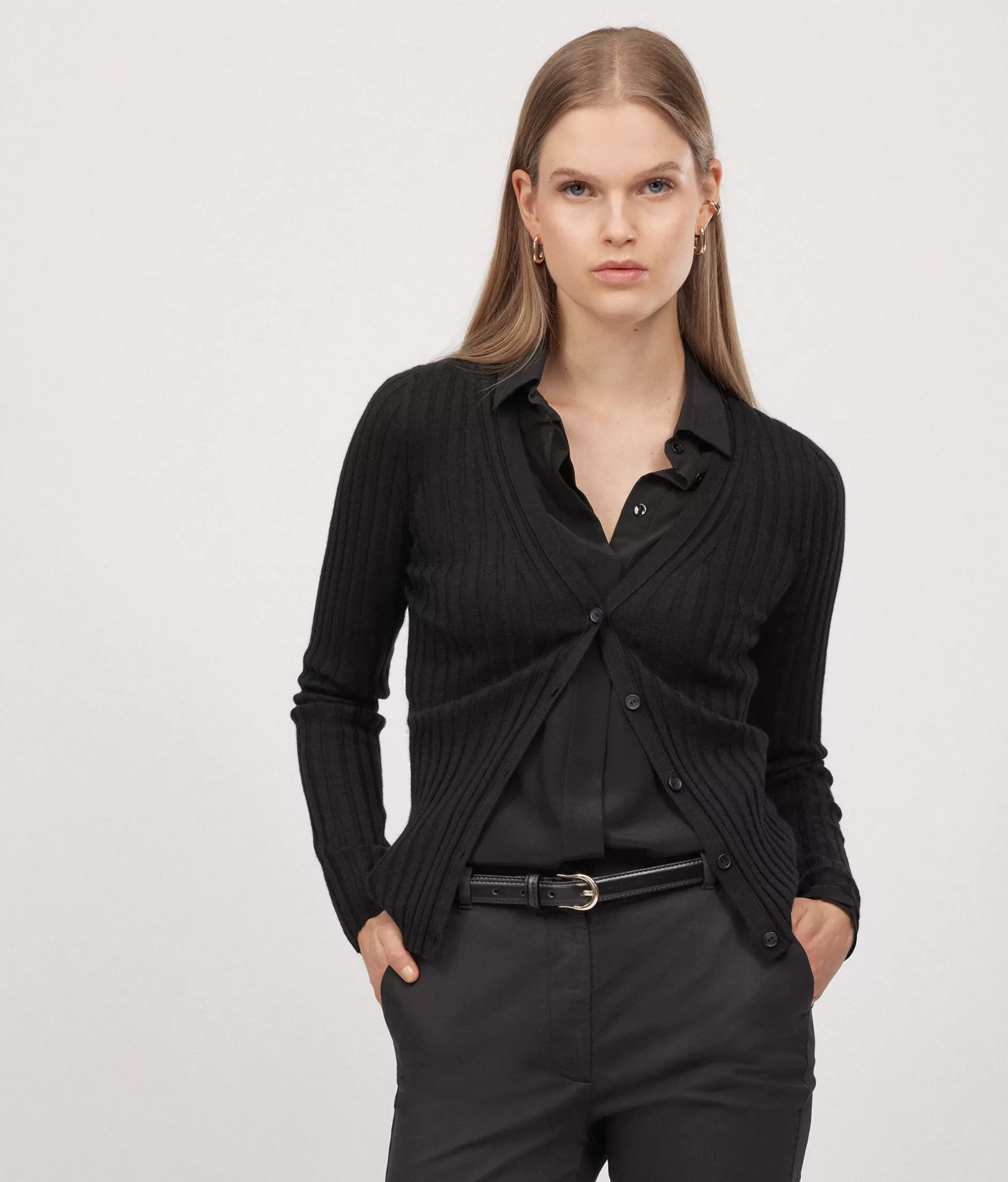 Clearance Falconeri Ultrafine Cashmere Ribbed Cardigan black -9107 - black