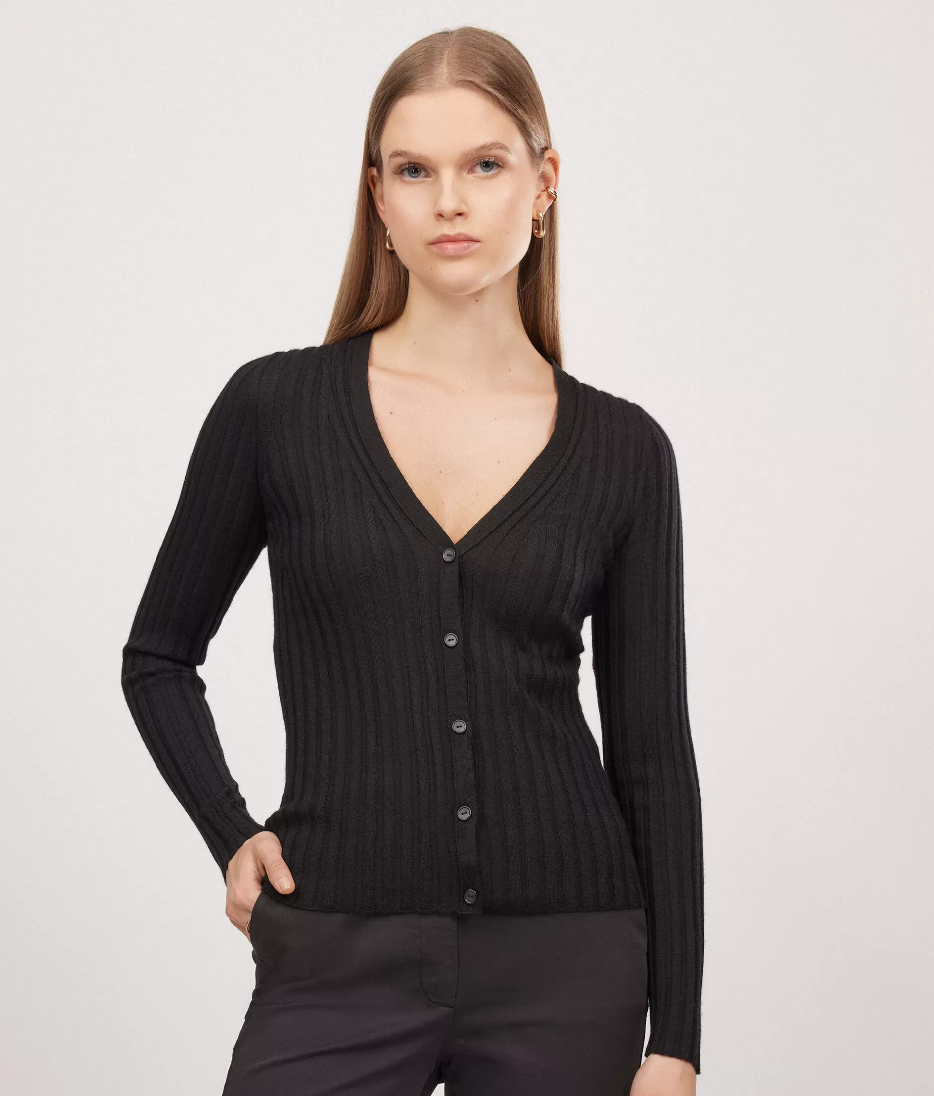 Clearance Falconeri Ultrafine Cashmere Ribbed Cardigan black -9107 - black