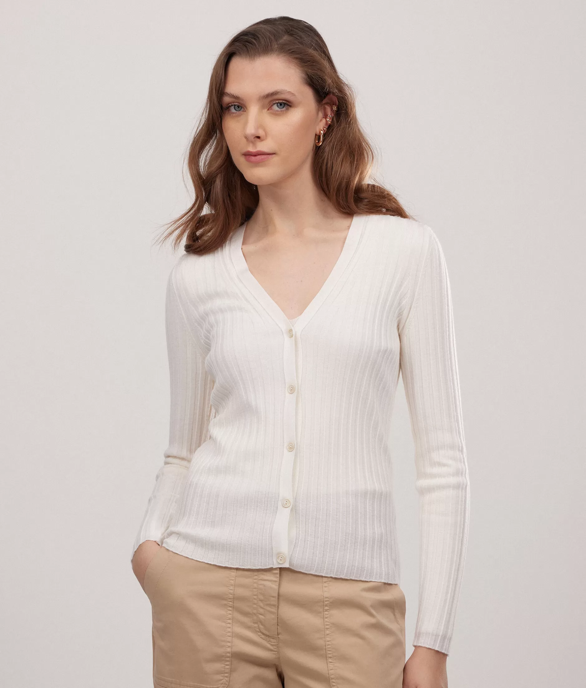 Flash Sale Falconeri Ultrafine Cashmere Ribbed Cardigan white -8005 - bow