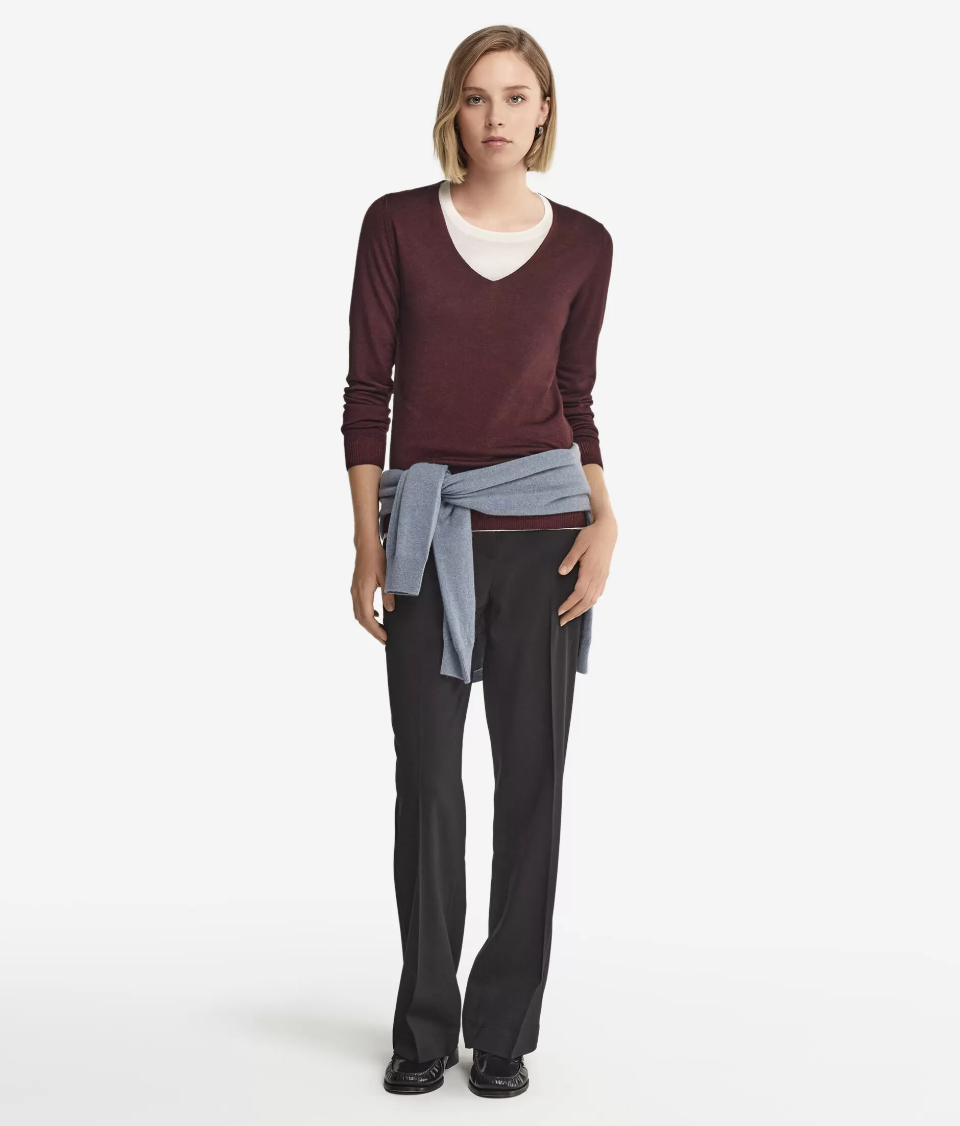 Shop Falconeri Ultrafine Cashmere V-Neck Sweater burgundy -9073 - garment-dyed ebony