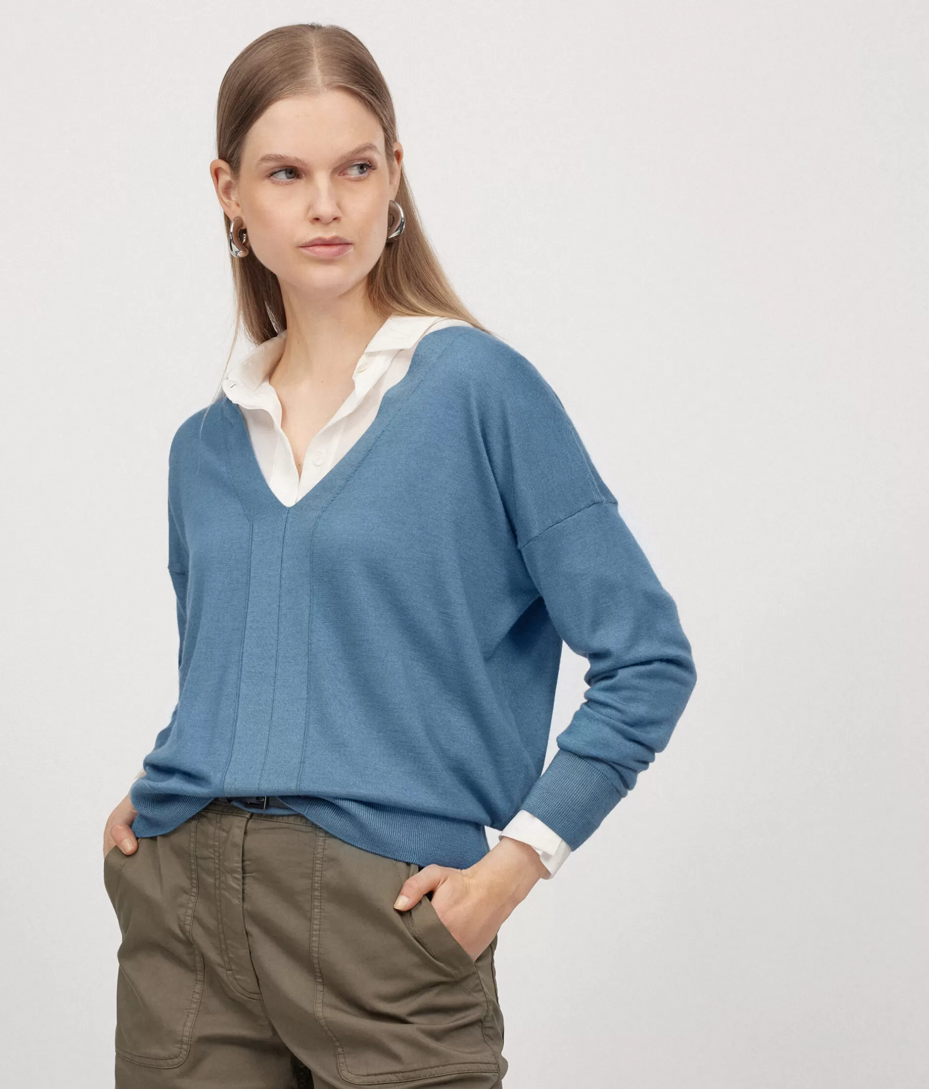 Hot Falconeri Ultrafine Cashmere V-Neck Sweater light blue -8982 - garment-dyed sky blue