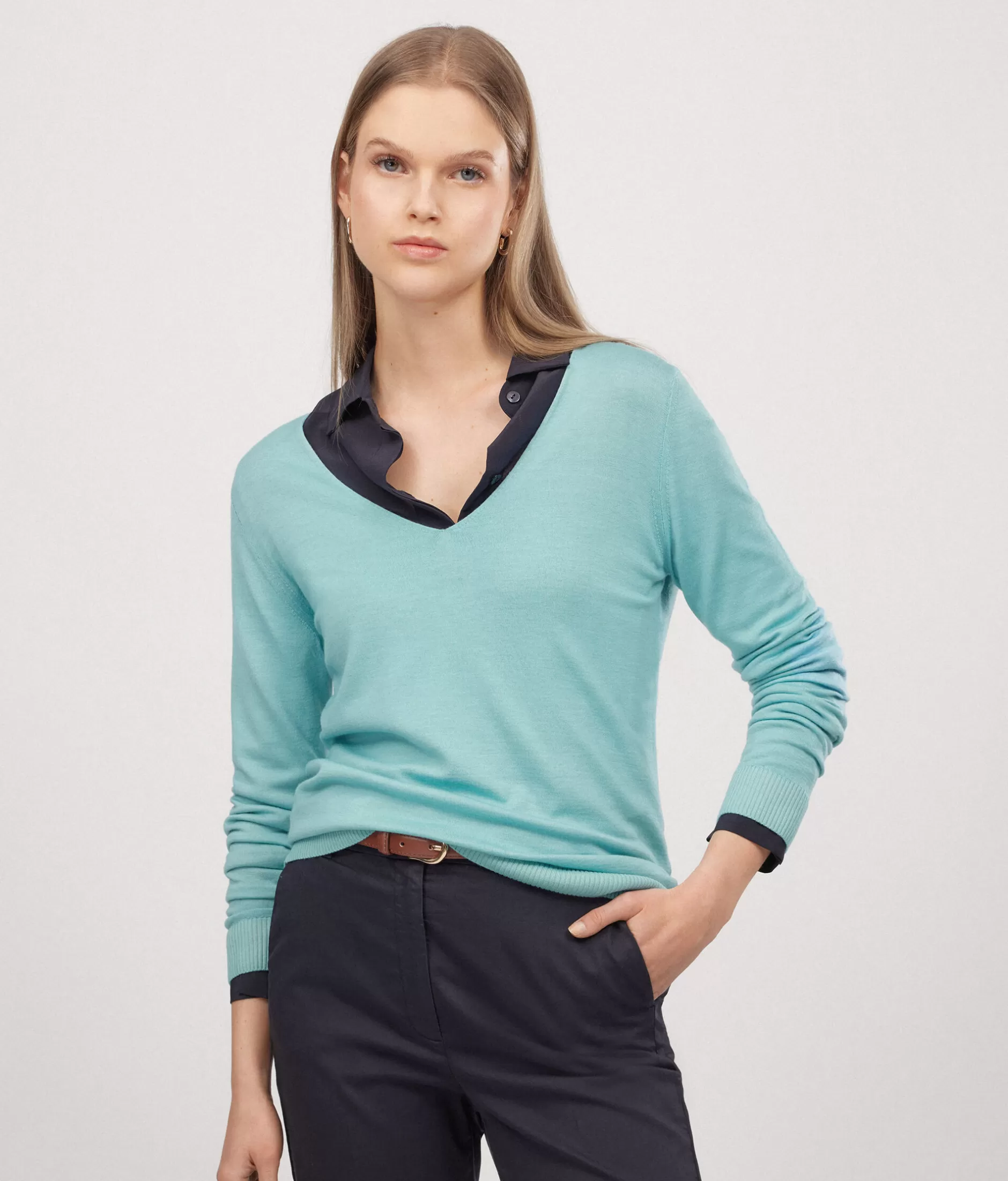 Flash Sale Falconeri Ultrafine Cashmere V-Neck Sweater blue -8980 - garment-dyed sea