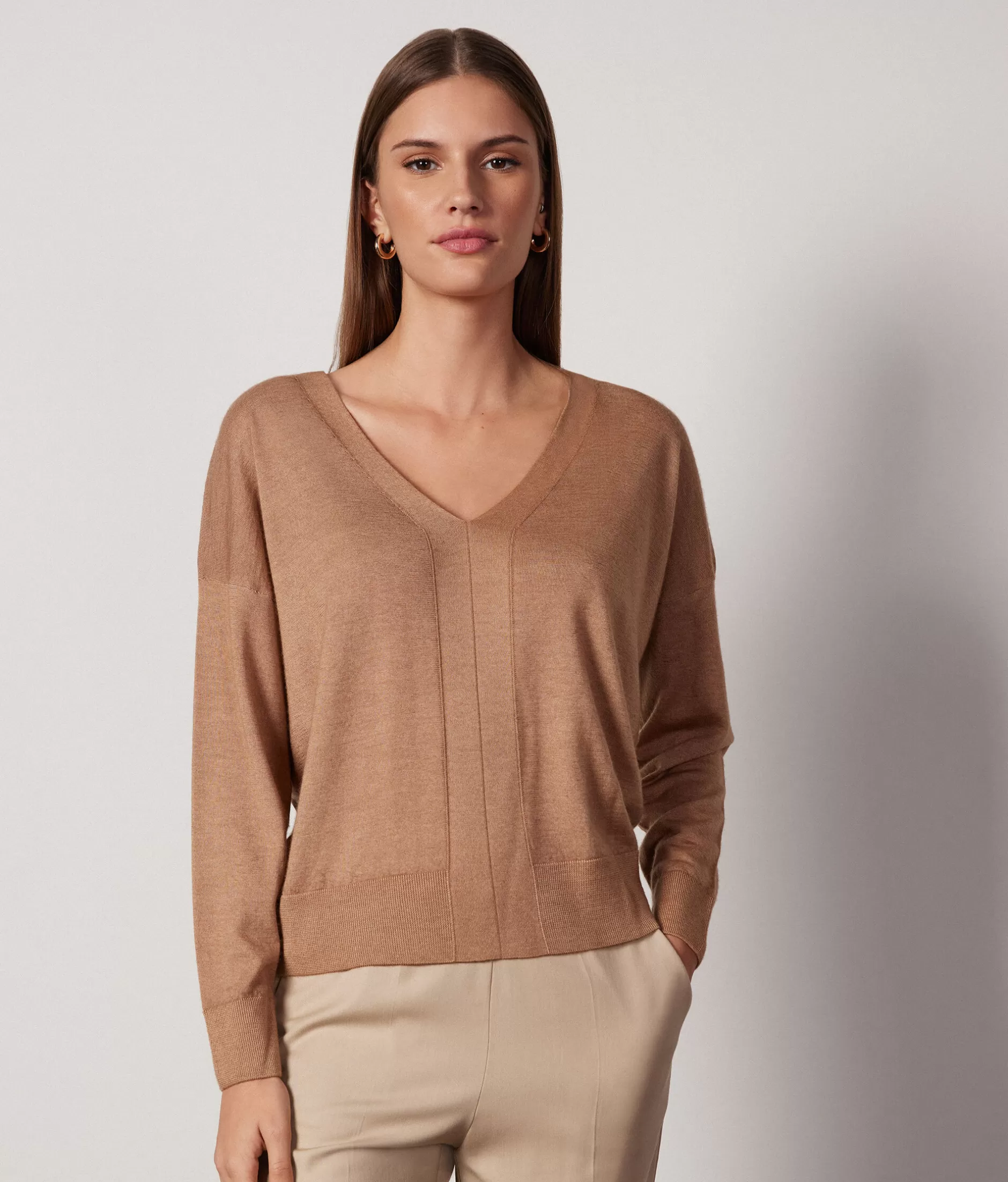 Best Sale Falconeri Ultrafine Cashmere V-Neck Sweater natural -8712 - garment-dyed light rum