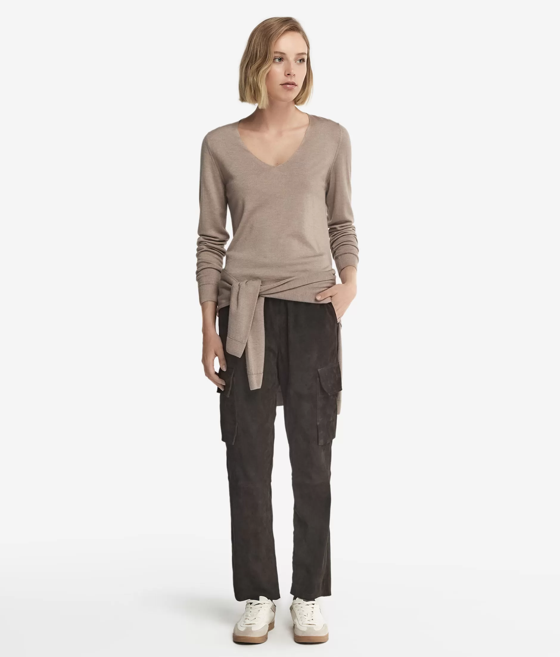 Best Falconeri Ultrafine Cashmere V-Neck Sweater dark grey -9074 - garment-dyed dark stone