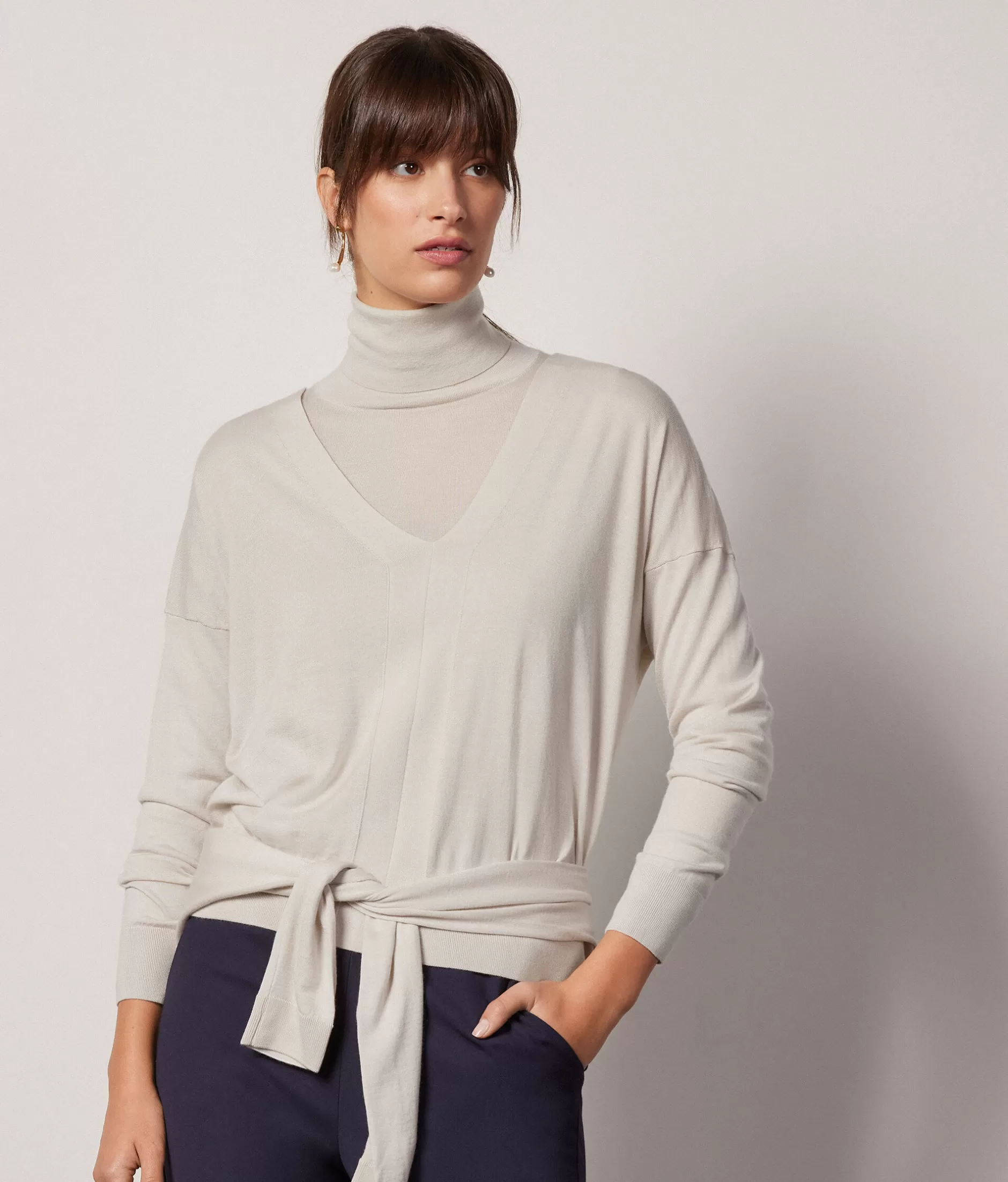 Store Falconeri Ultrafine Cashmere V-Neck Sweater ivory -8644 - light alabaster