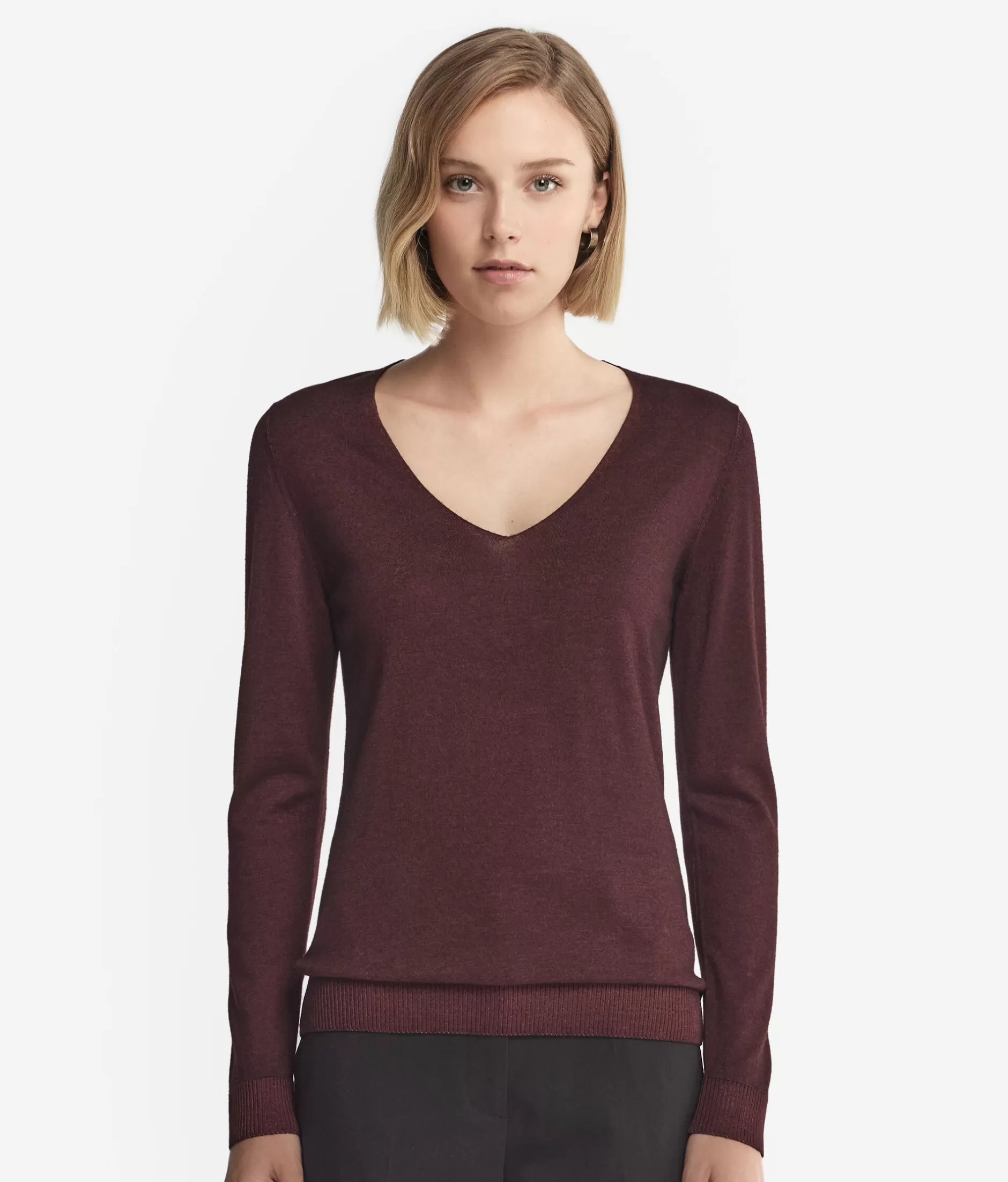 Shop Falconeri Ultrafine Cashmere V-Neck Sweater burgundy -9073 - garment-dyed ebony