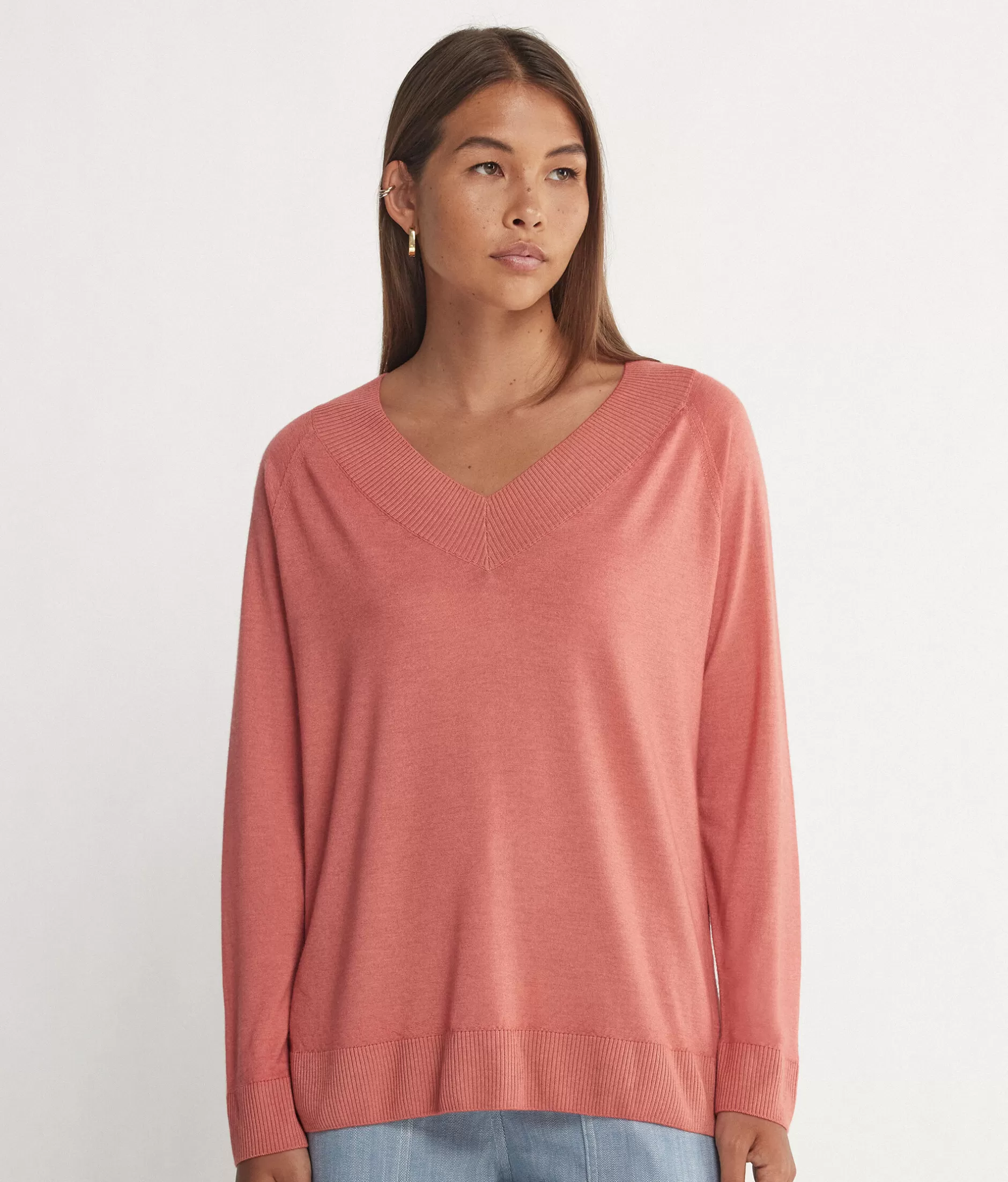 Cheap Falconeri Ultrafine Cashmere V-neck Sweater pink -8981 - garment-dyed peach pink