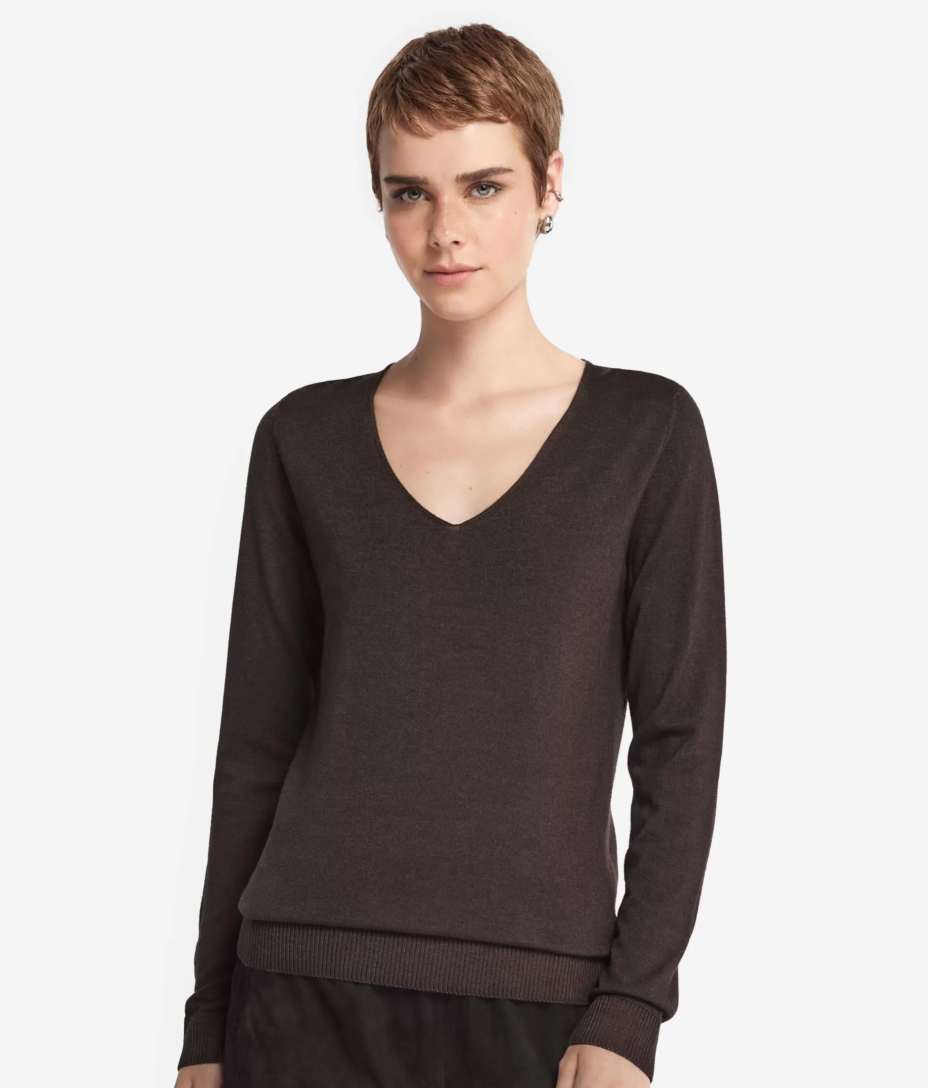 Online Falconeri Ultrafine Cashmere V-Neck Sweater brown -9064 - garment-dyed chocolate