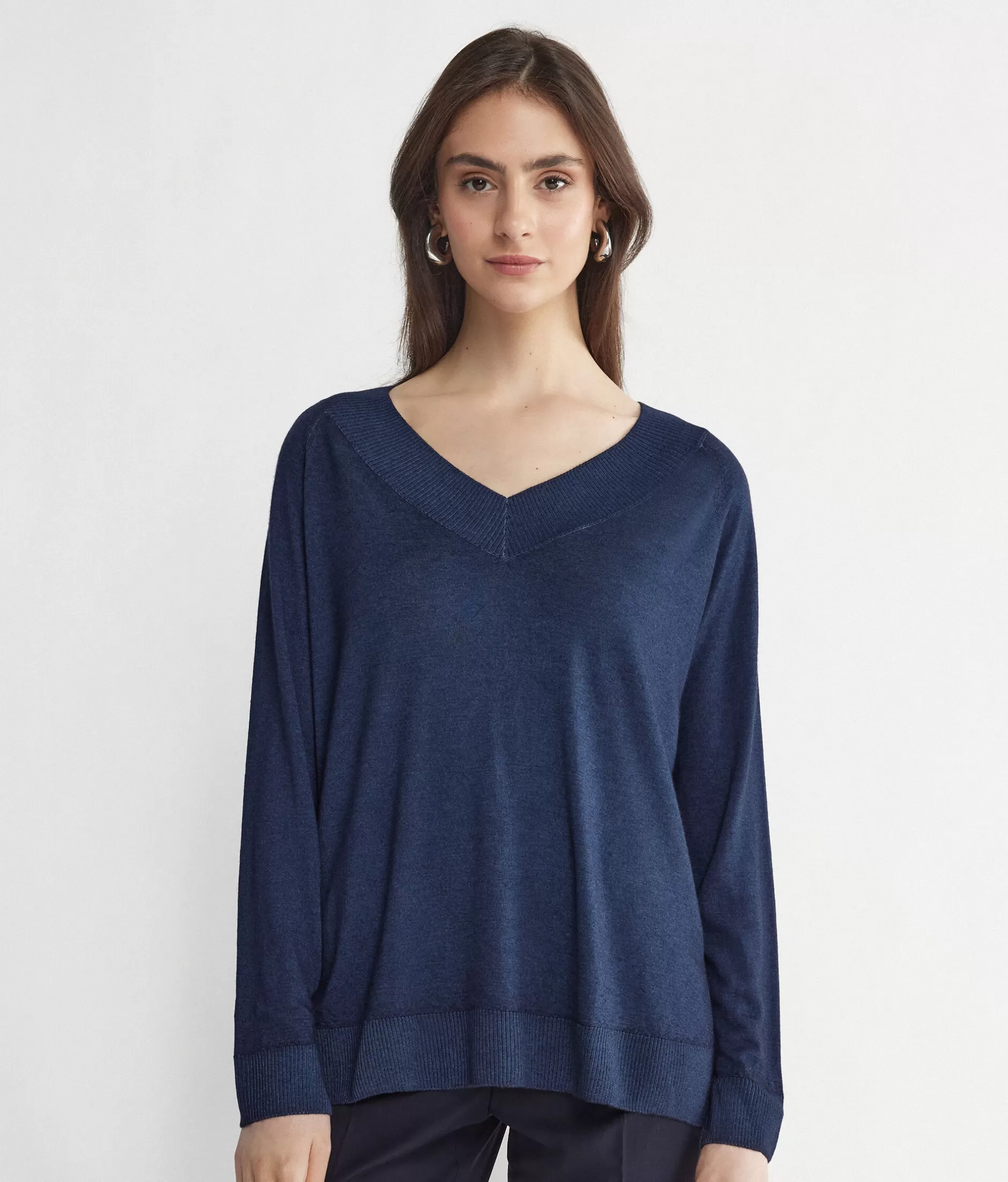 Outlet Falconeri Ultrafine Cashmere V-neck Sweater blue -8920 - garment-dyed ink