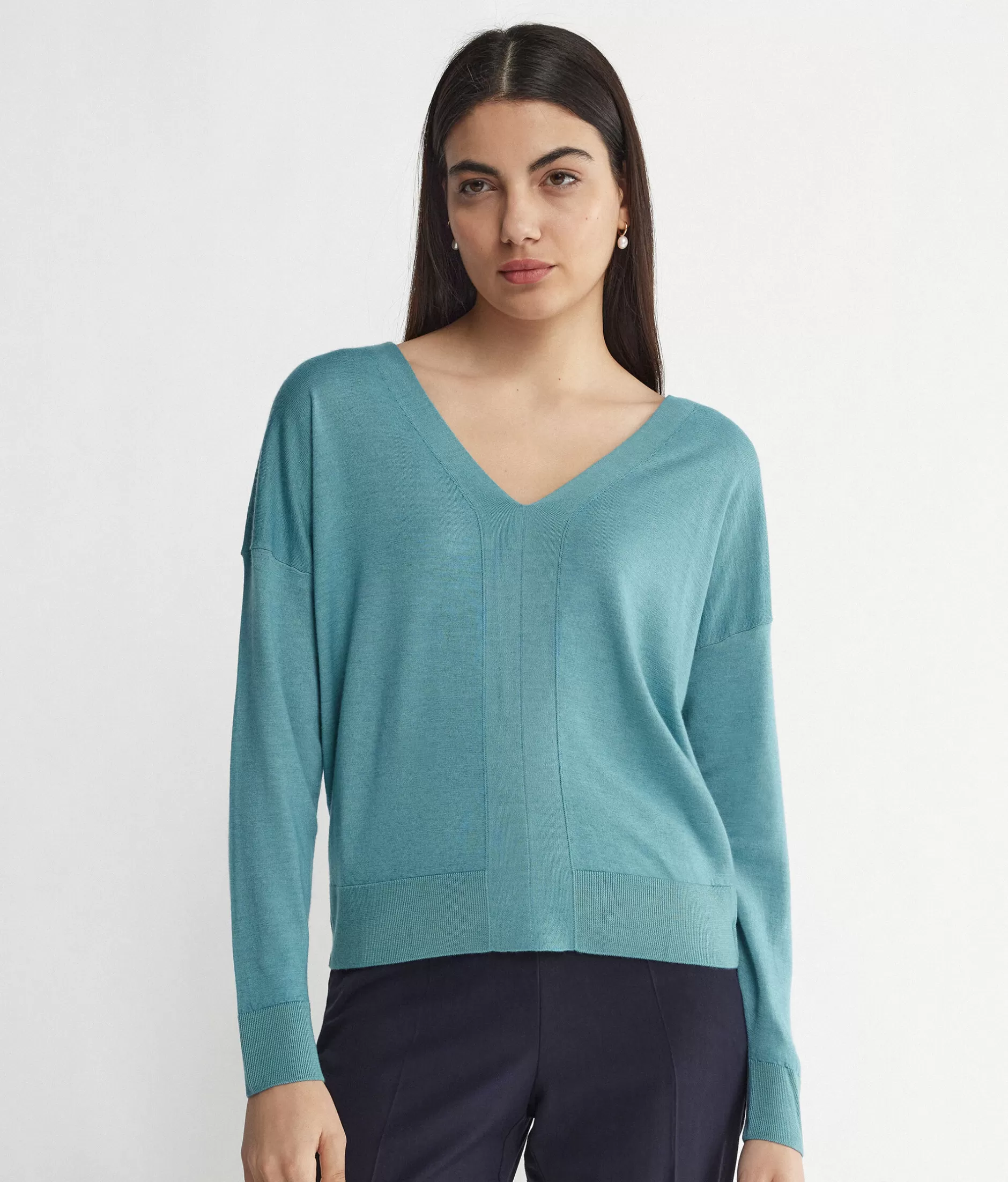 Clearance Falconeri Ultrafine Cashmere V-Neck Sweater blue -8915 - garment-dyed ocean