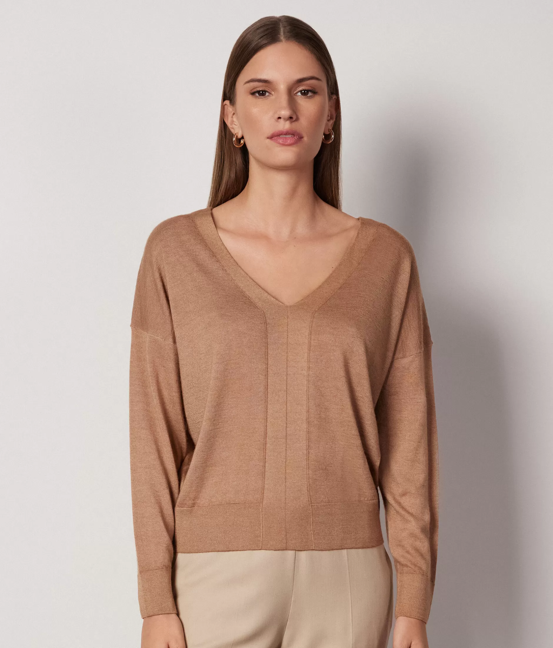 Best Sale Falconeri Ultrafine Cashmere V-Neck Sweater natural -8712 - garment-dyed light rum