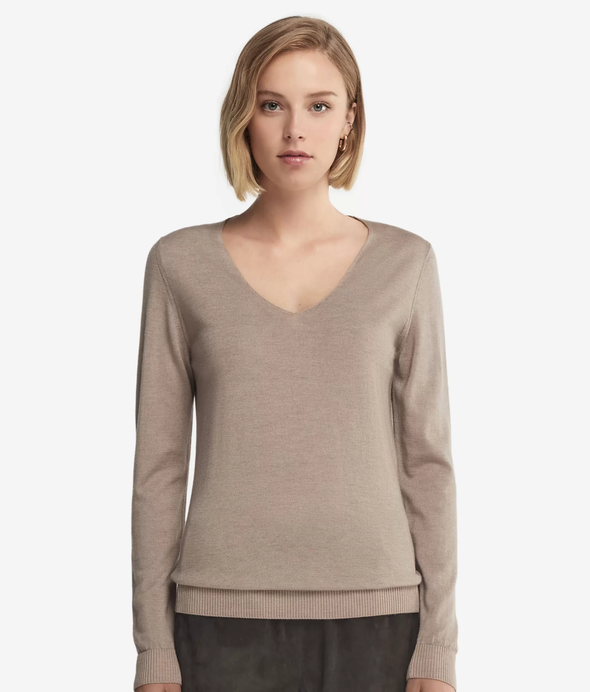 Best Falconeri Ultrafine Cashmere V-Neck Sweater dark grey -9074 - garment-dyed dark stone