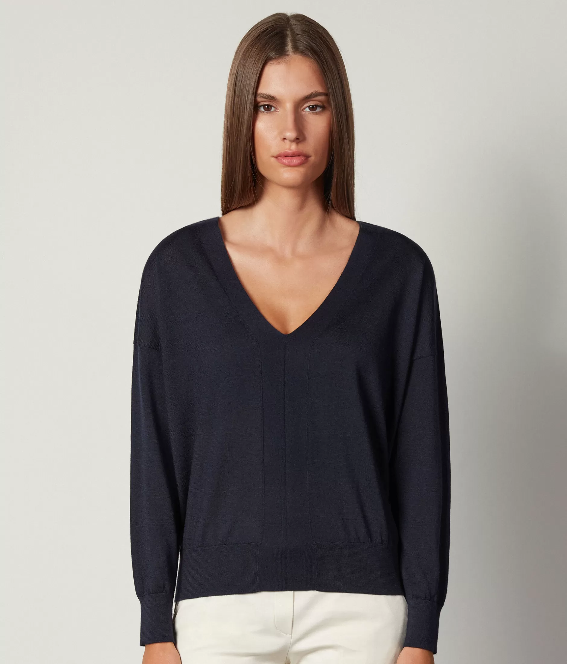 Outlet Falconeri Ultrafine Cashmere V-Neck Sweater blue -9400 - navy blue