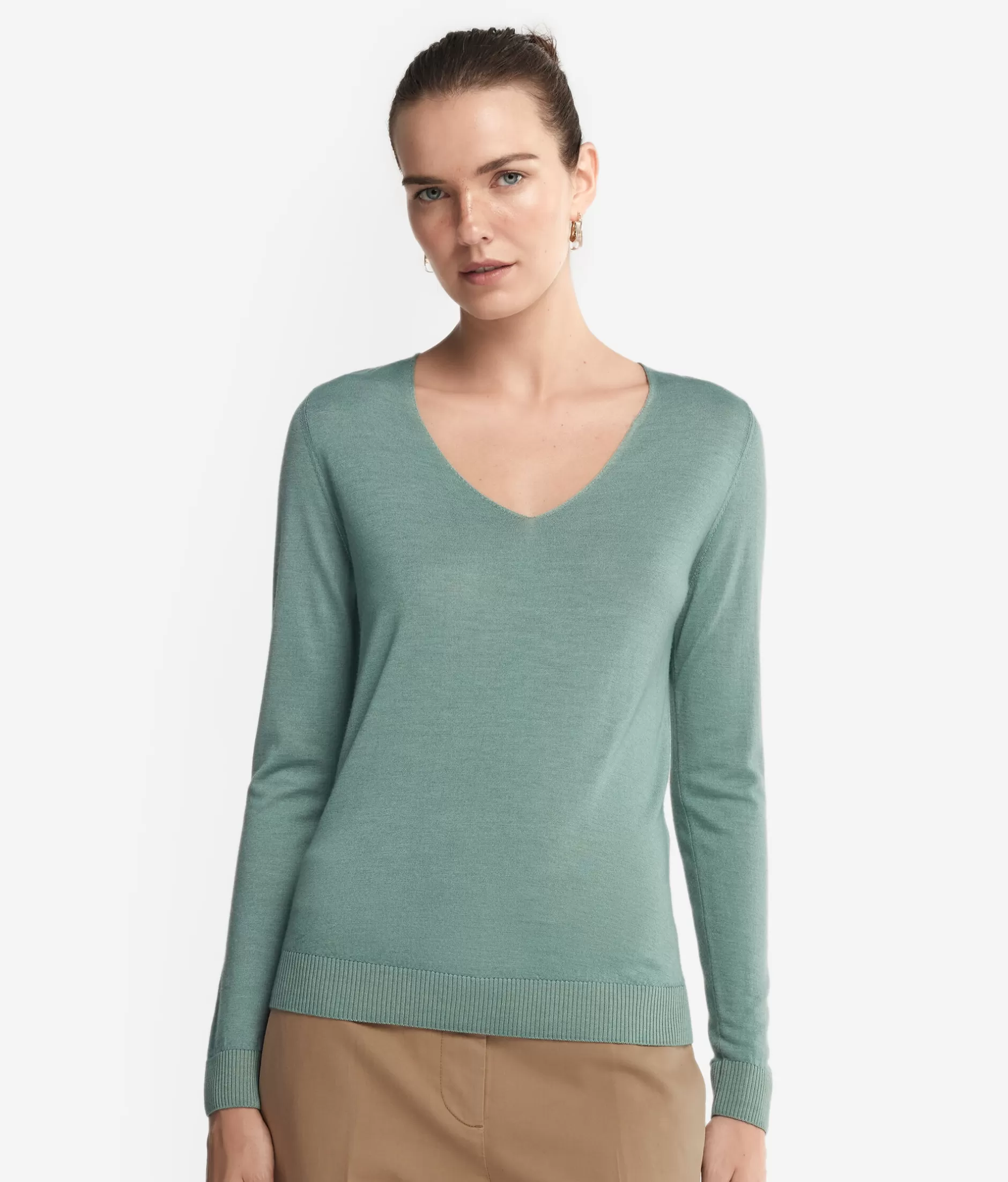 Flash Sale Falconeri Ultrafine Cashmere V-Neck Sweater green -9096 - garment-dyed dark thyme