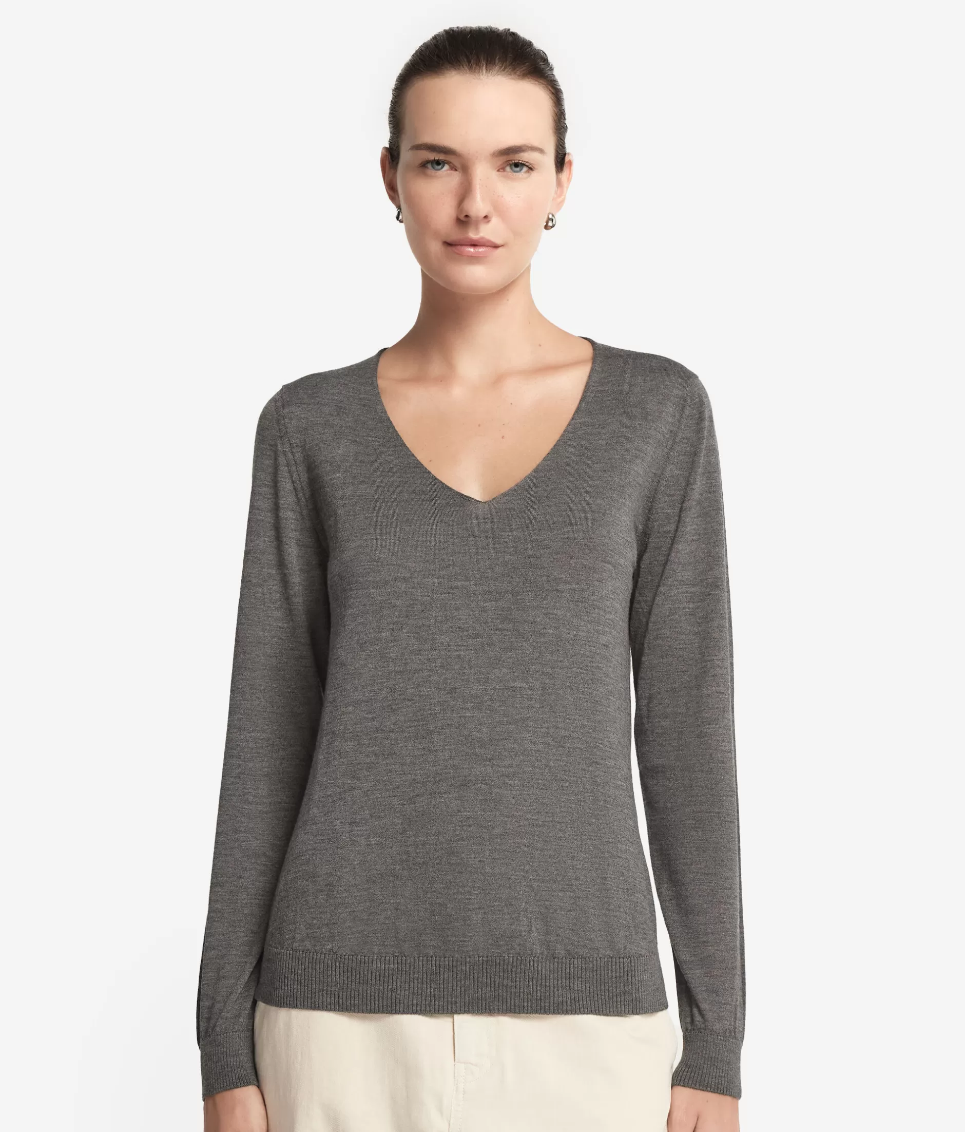 Outlet Falconeri Ultrafine Cashmere V-Neck Sweater grey -9108 - dark grey melange