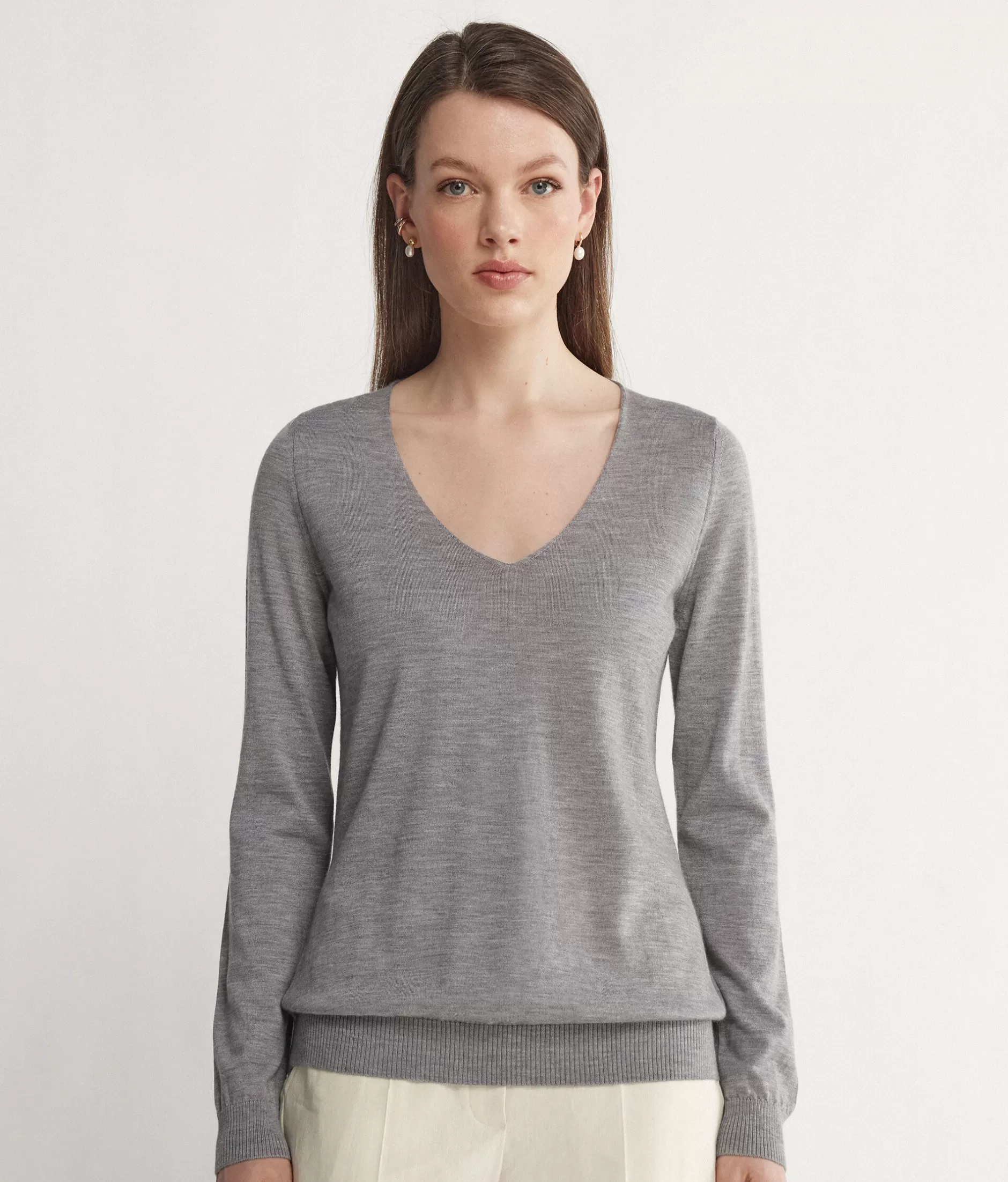 New Falconeri Ultrafine Cashmere V-Neck Sweater grey -8984 - gray heather