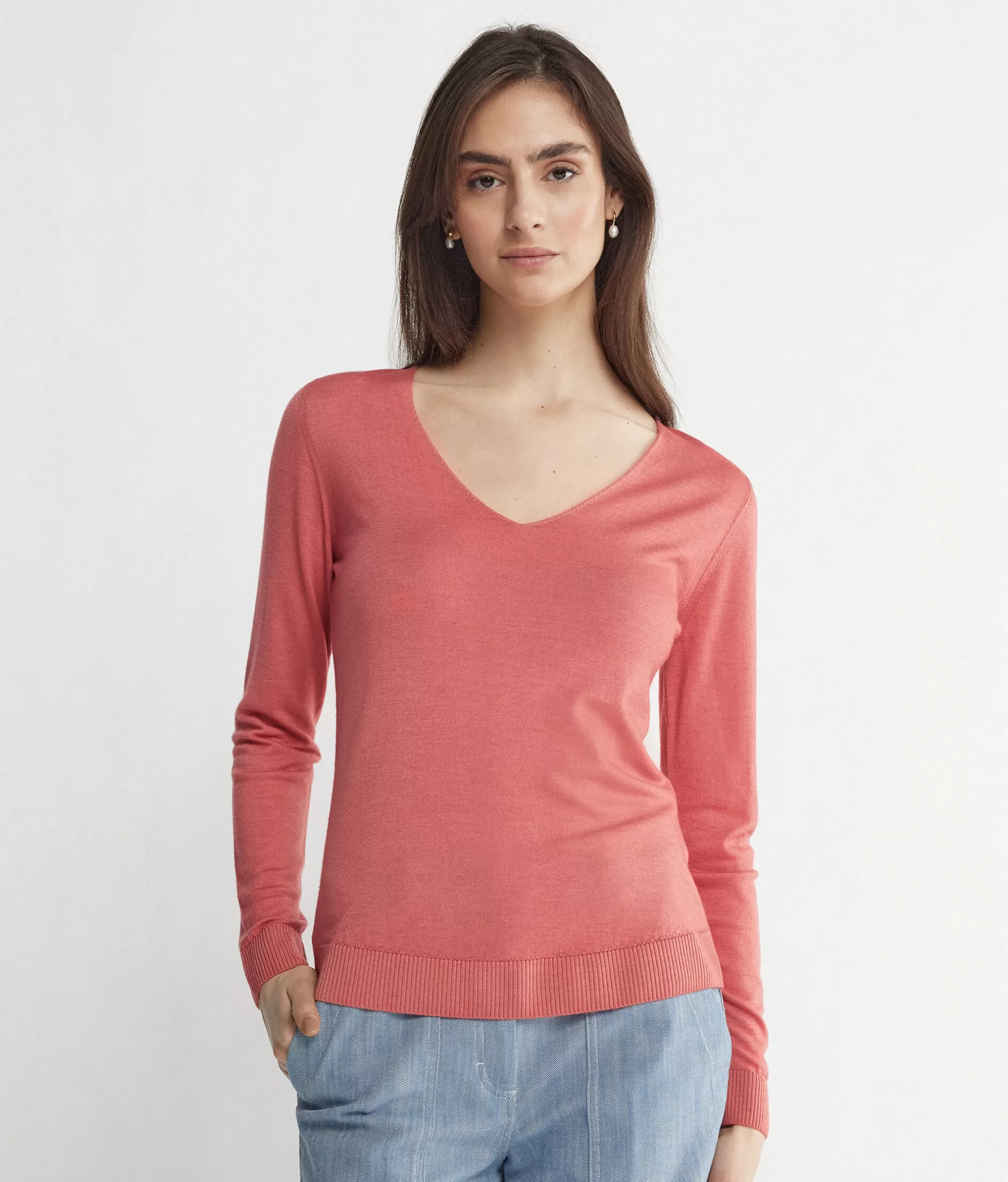 Cheap Falconeri Ultrafine Cashmere V-Neck Sweater pink -8981 - garment-dyed peach pink