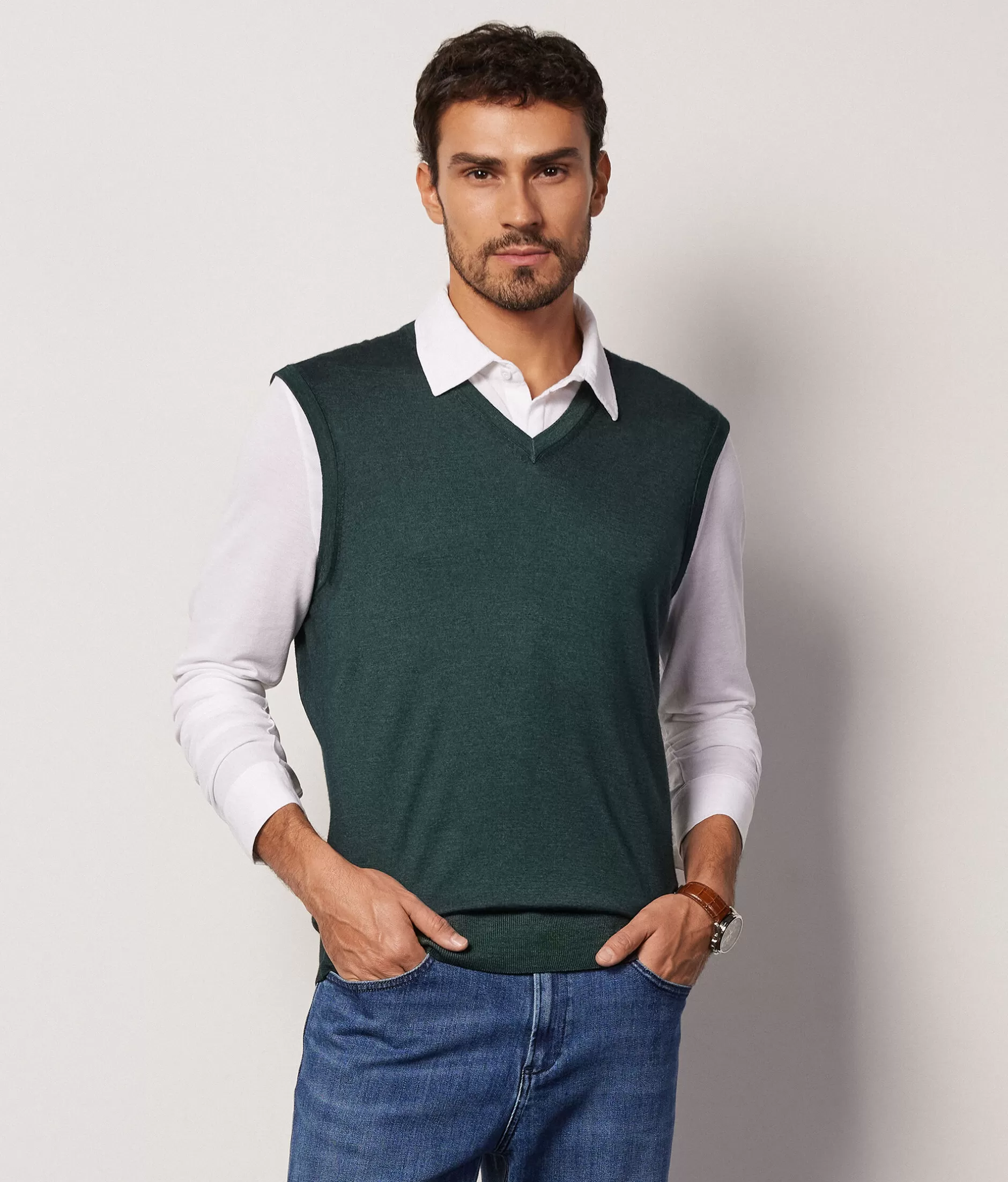 Fashion Falconeri Ultrafine Cashmere V-Neck Vest dark green -8836 - garment-dyed moss