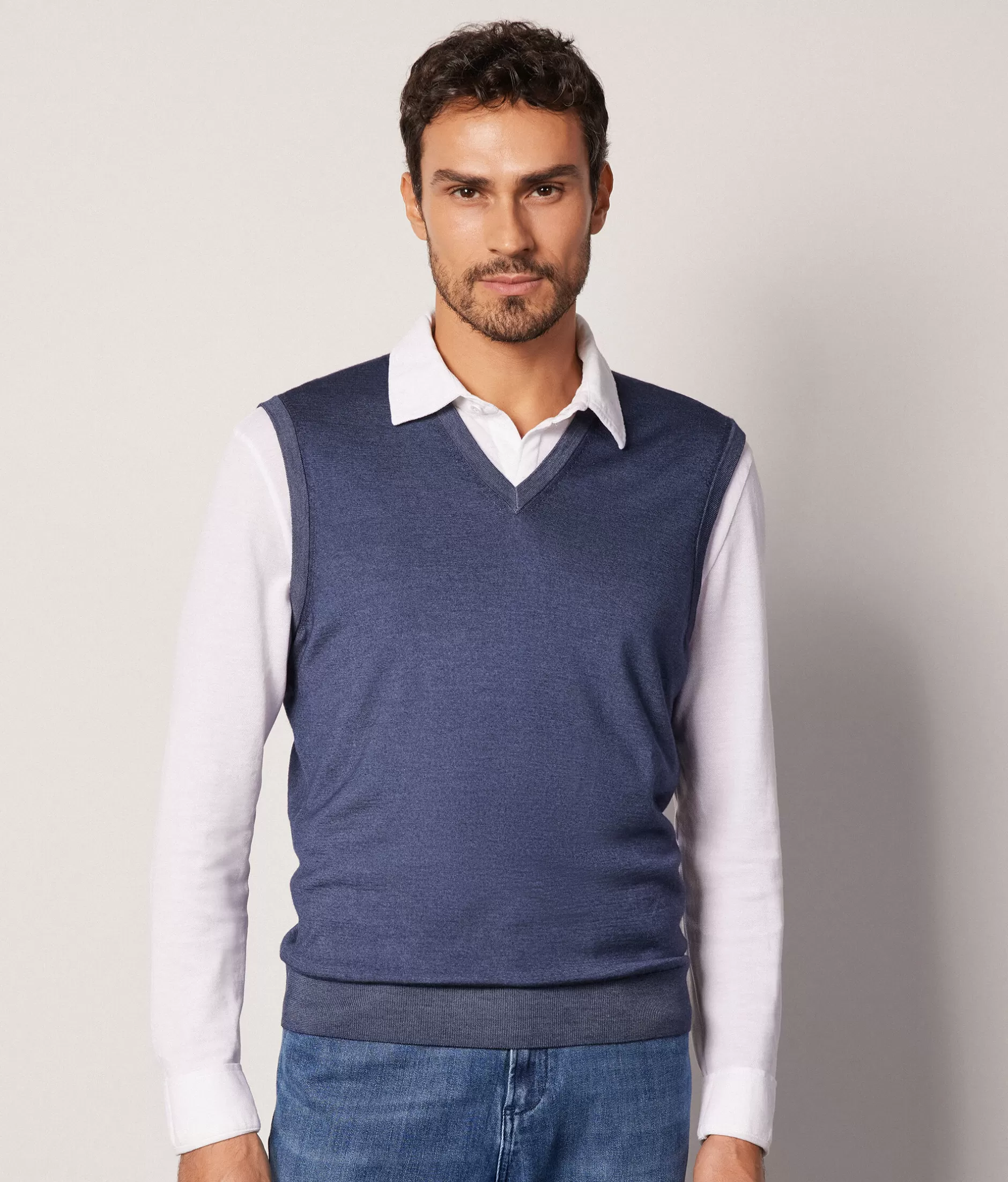 New Falconeri Ultrafine Cashmere V-Neck Vest blue -8719 - blue