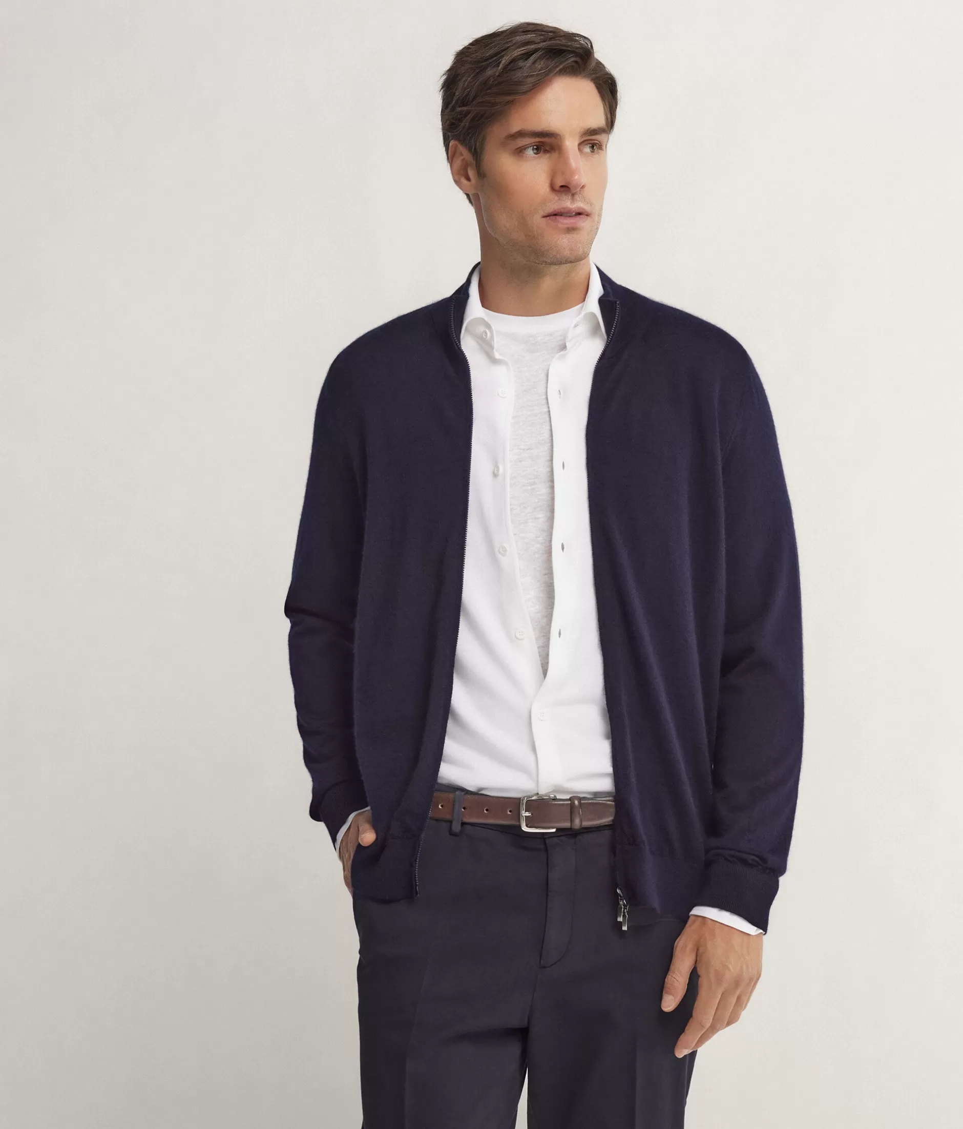 Online Falconeri Ultrafine Cashmere Zipped Cardigan blue -9400 - navy blue