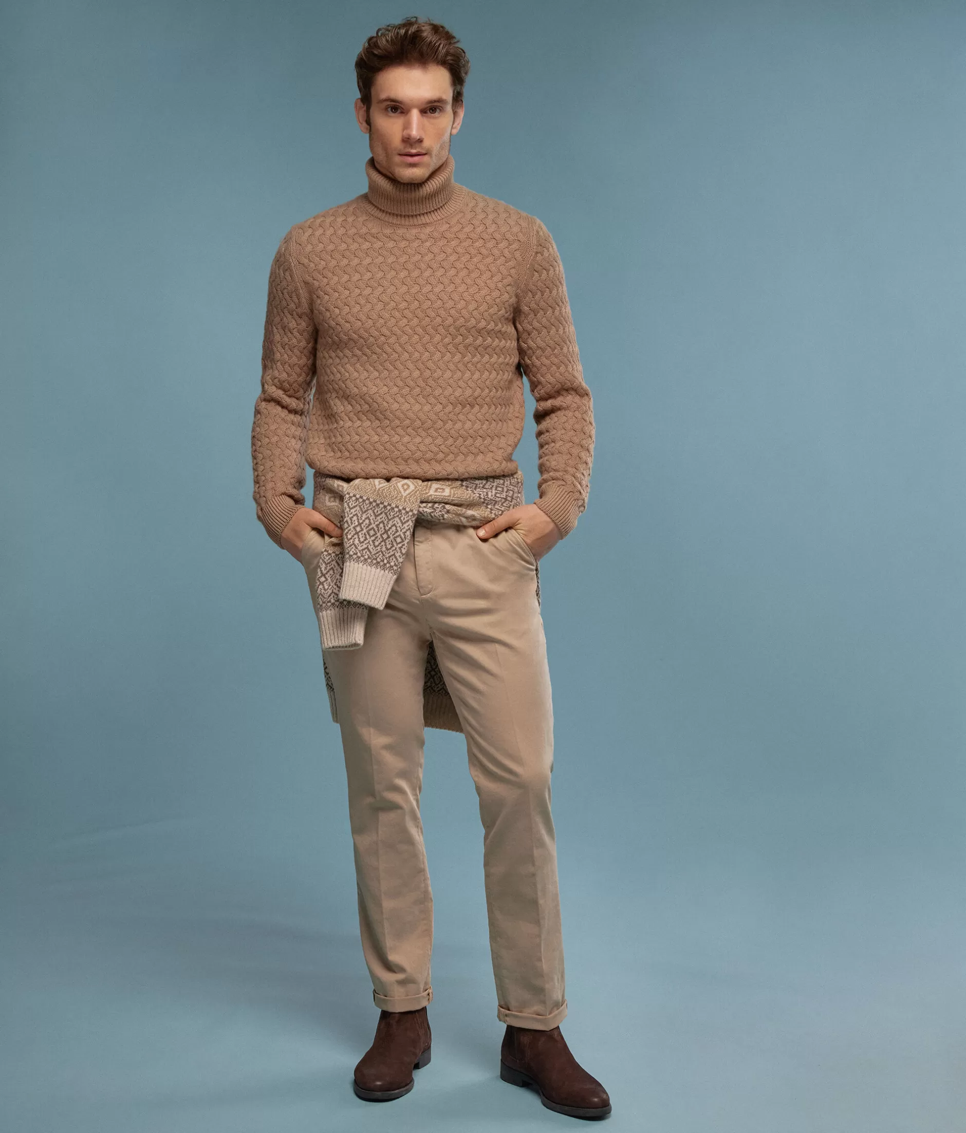 Hot Falconeri Ultrasoft Cashmere Braided Turtleneck Sweater natural -8950 - garment-dyed camel