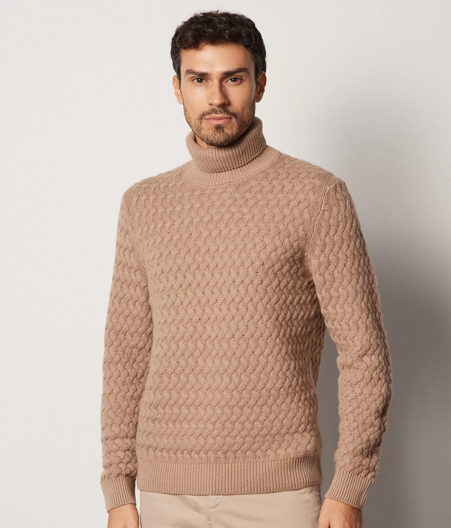 Hot Falconeri Ultrasoft Cashmere Braided Turtleneck Sweater natural -8950 - garment-dyed camel