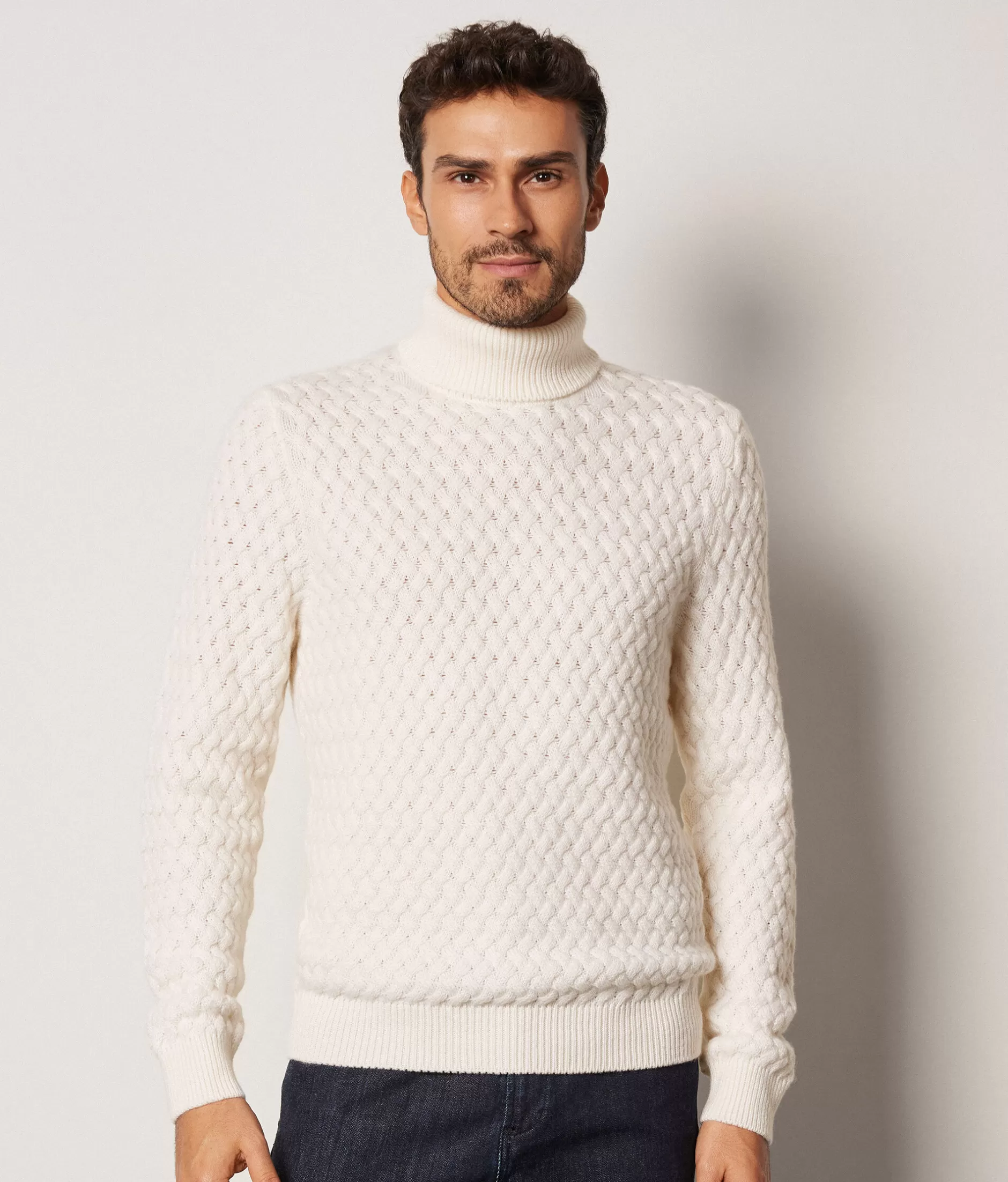 Discount Falconeri Ultrasoft Cashmere Braided Turtleneck Sweater -8259-milk white