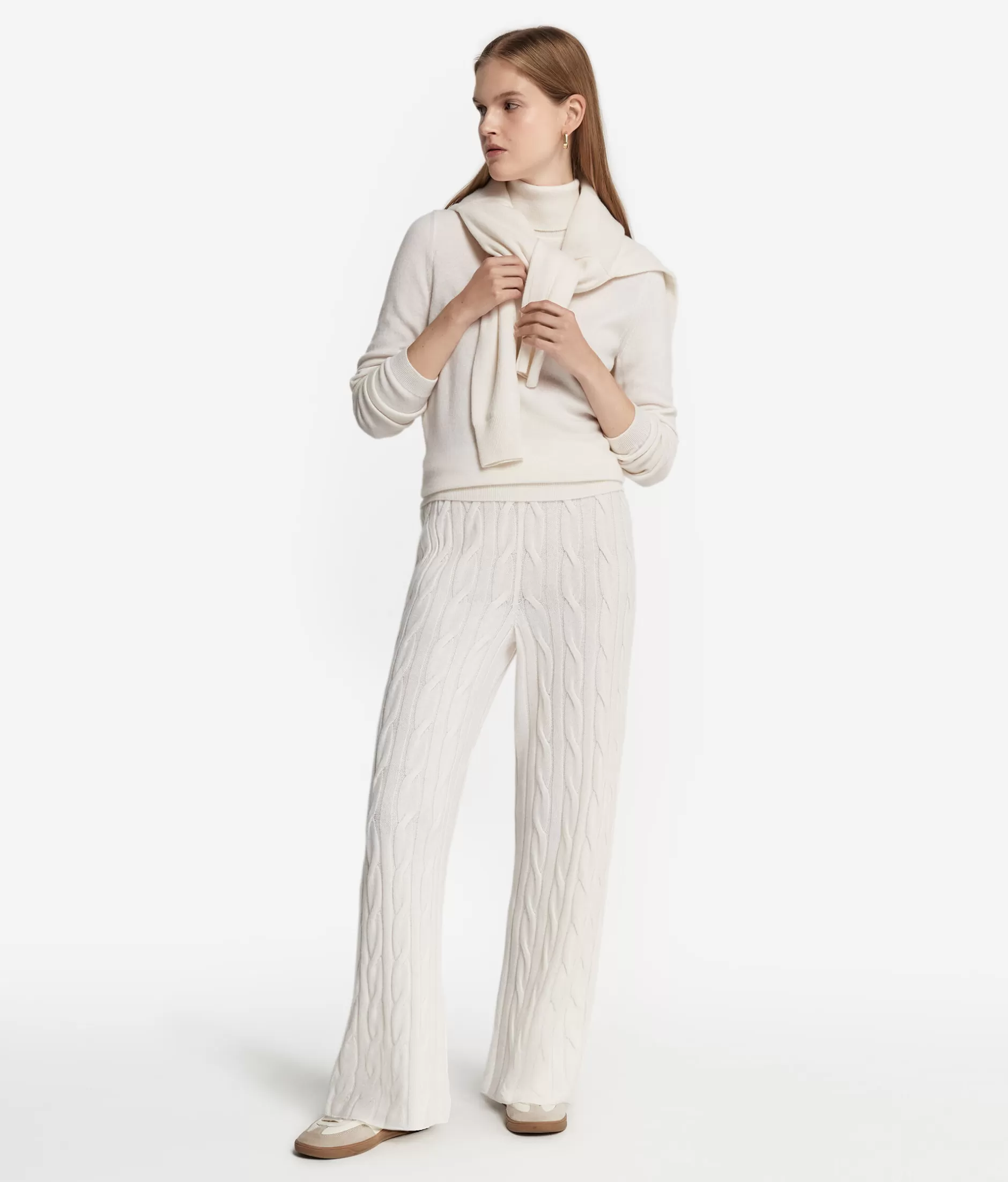 Cheap Falconeri Ultrasoft Cashmere Cable-knit Motif Pants white -8005 - bow