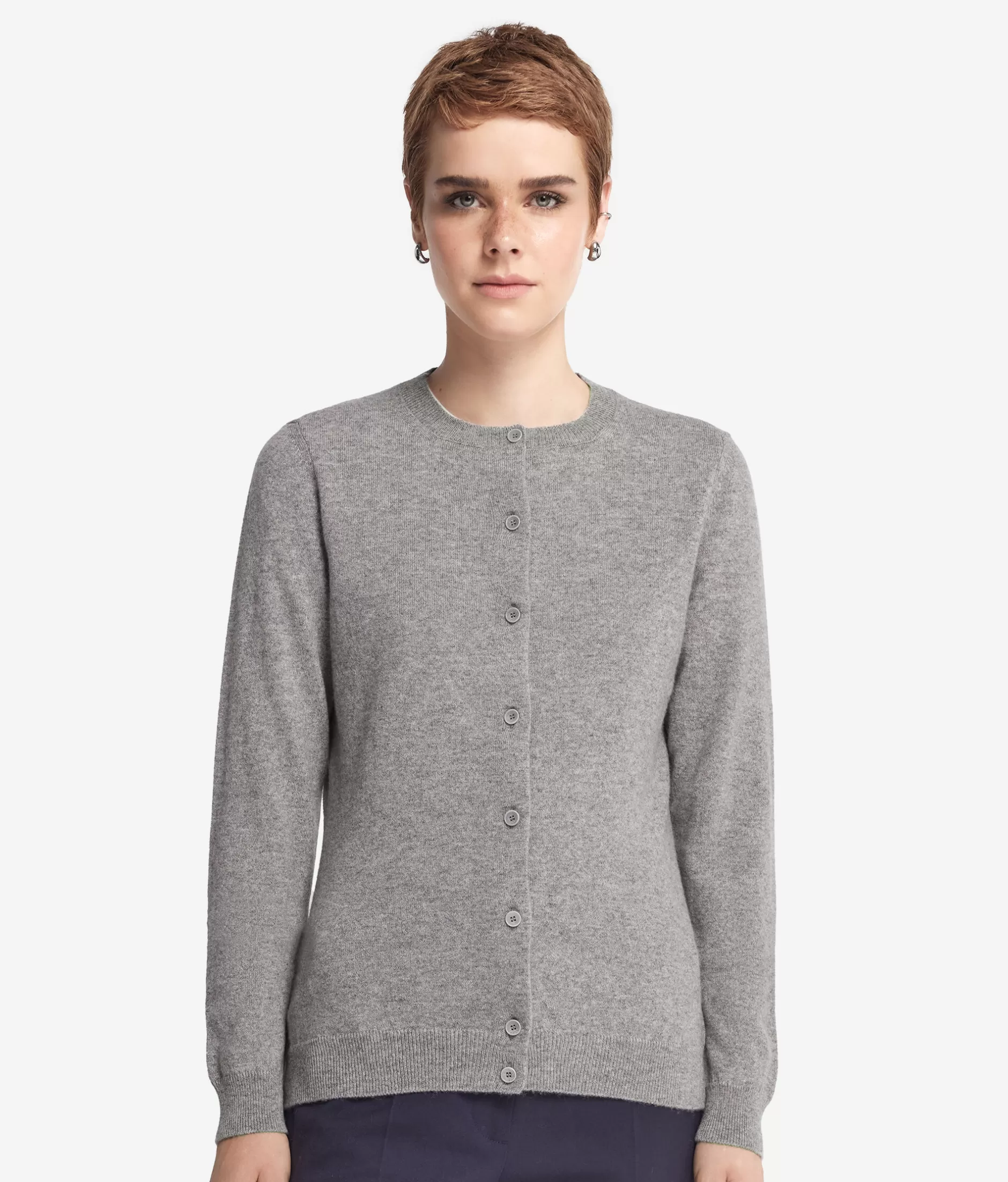 Outlet Falconeri Ultra-soft Cashmere Crewneck Cardigan grey -9077 - pearl grey