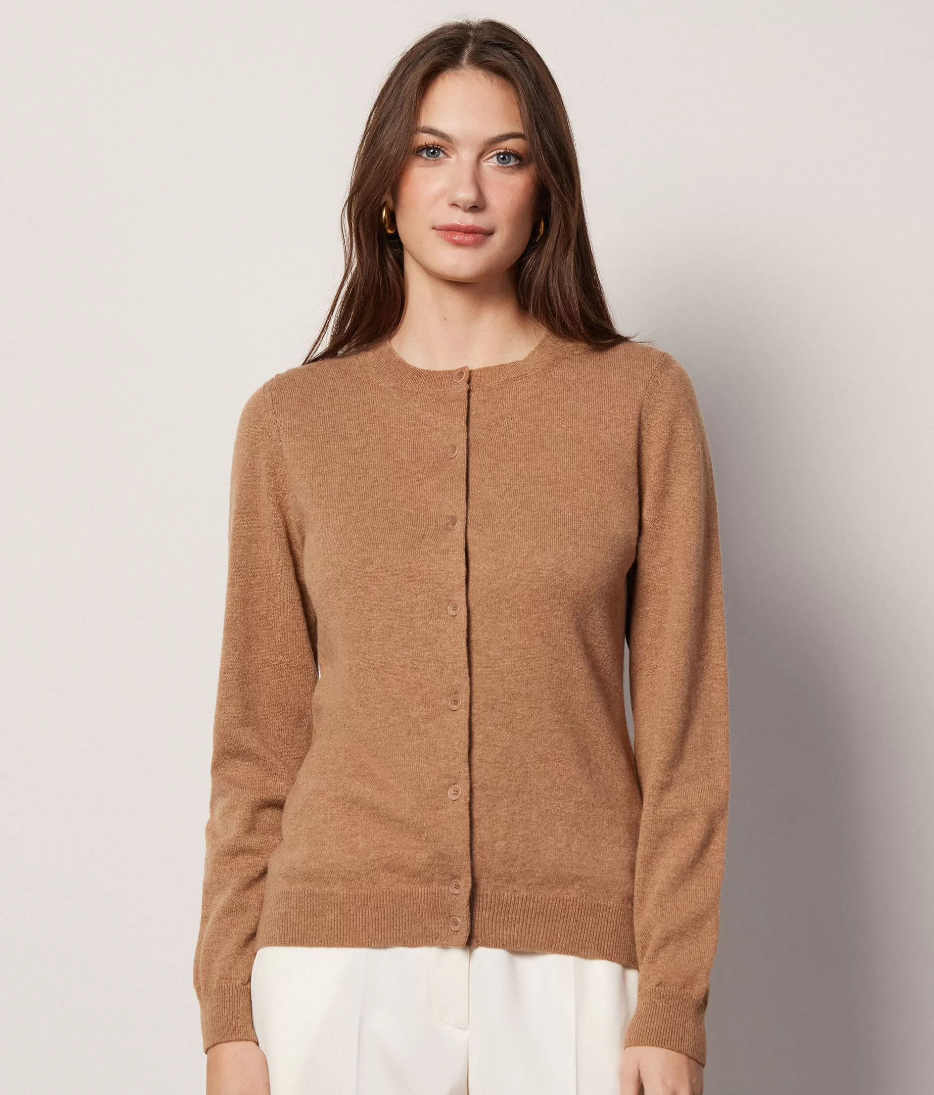 Fashion Falconeri Ultra-soft Cashmere Crewneck Cardigan natural -8685 - rum