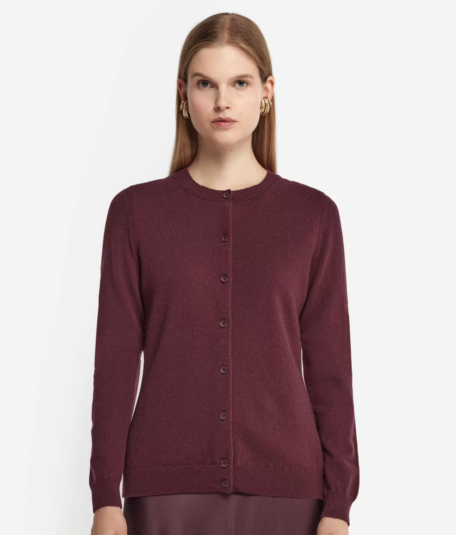 Best Sale Falconeri Ultra-soft Cashmere Crewneck Cardigan burgundy -9100 - ruby