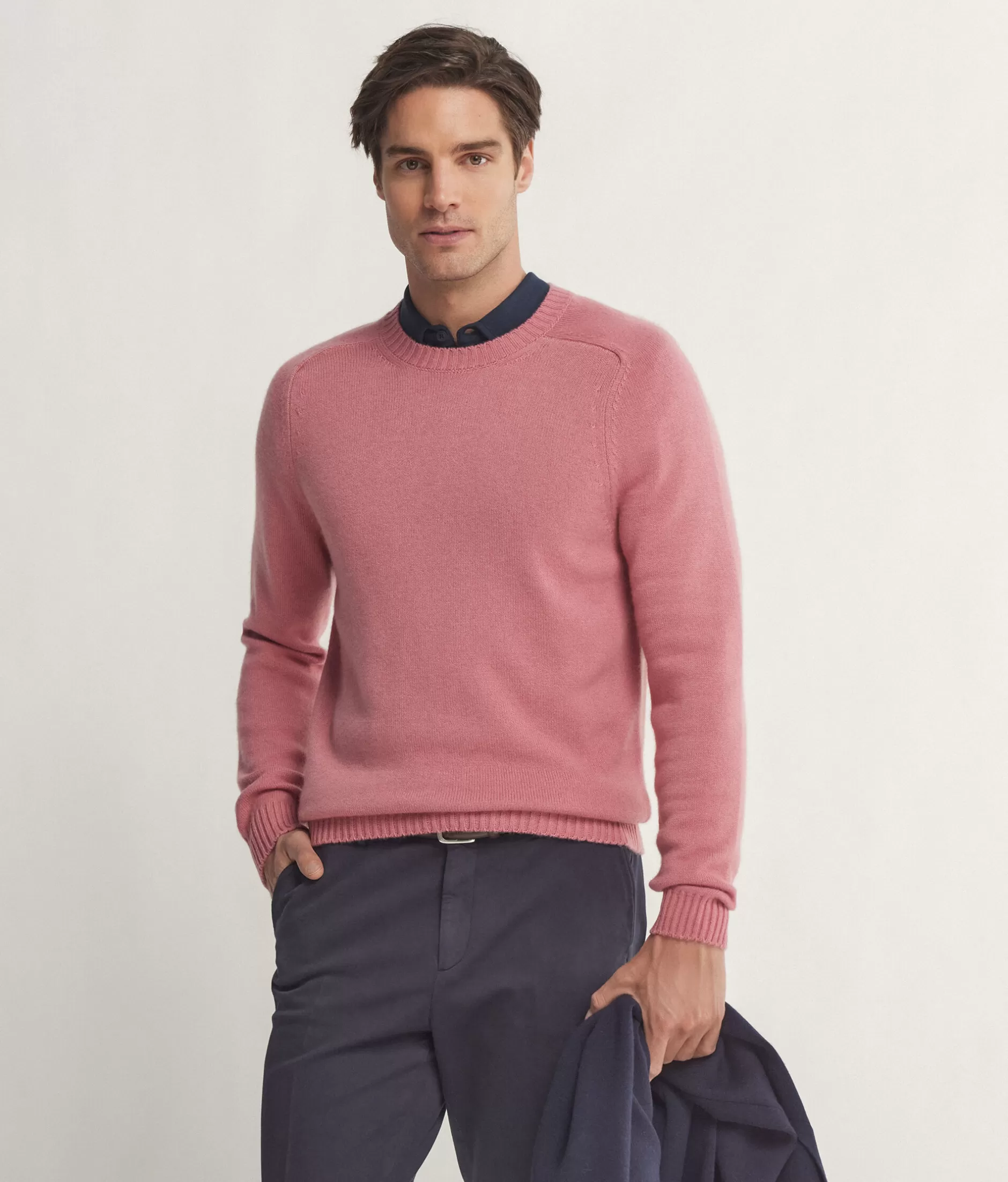 Shop Falconeri Ultrasoft Cashmere Crewneck Sweater pale pink -8952 - garment-dyed antique rose