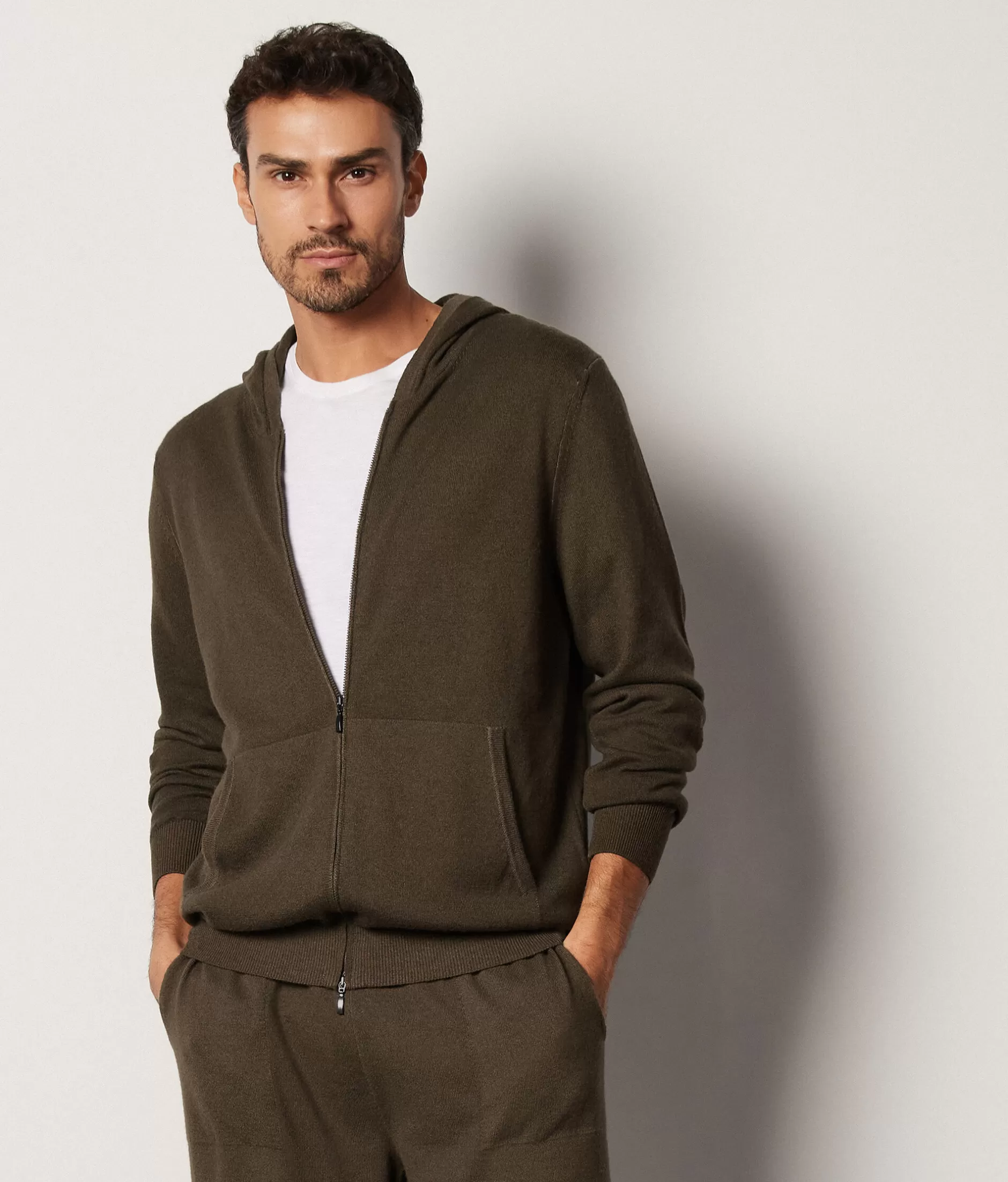 Clearance Falconeri Ultrasoft Cashmere Full Zipper Sweatshirt green -8959 - garment-dyed olive