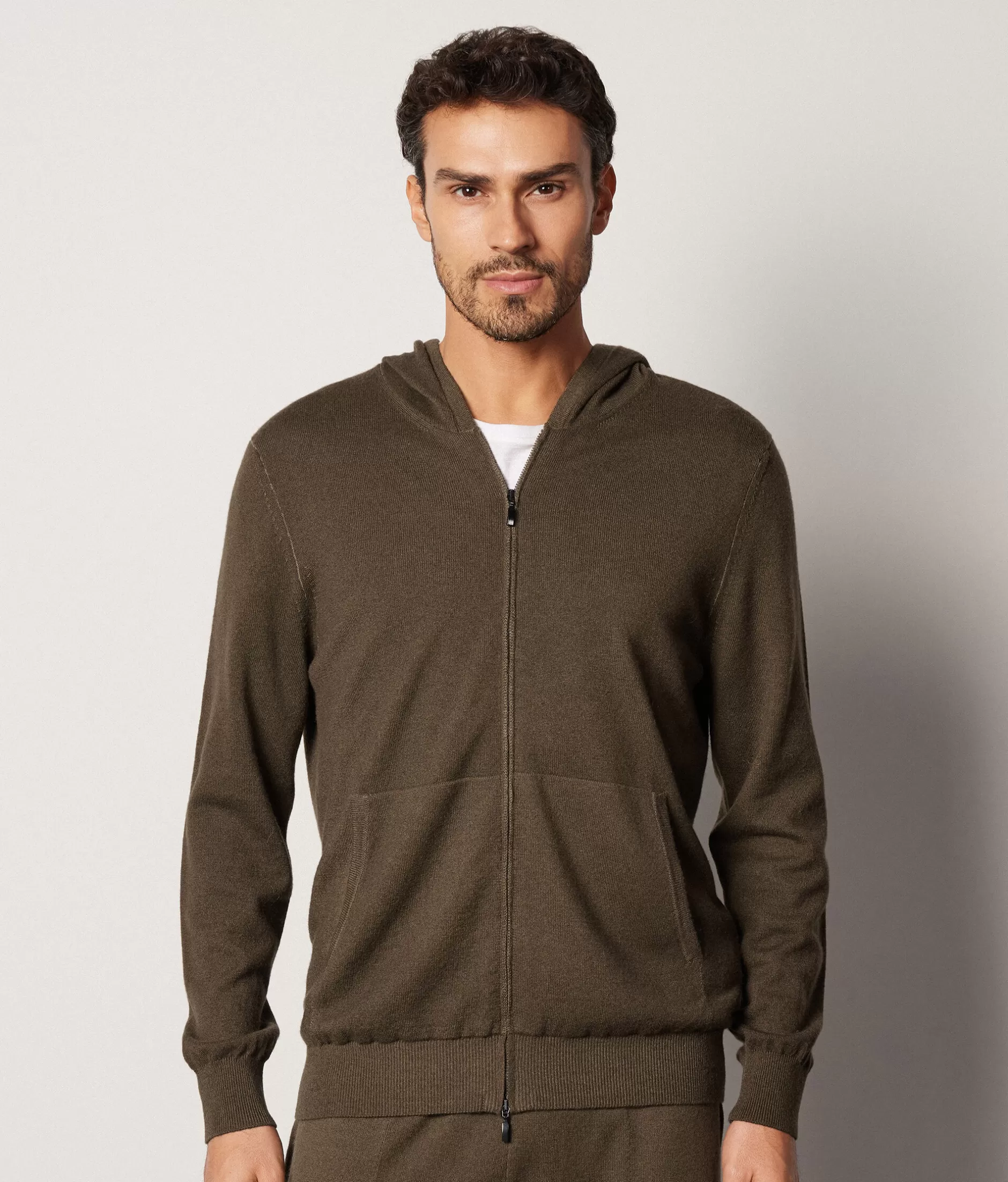 Clearance Falconeri Ultrasoft Cashmere Full Zipper Sweatshirt green -8959 - garment-dyed olive