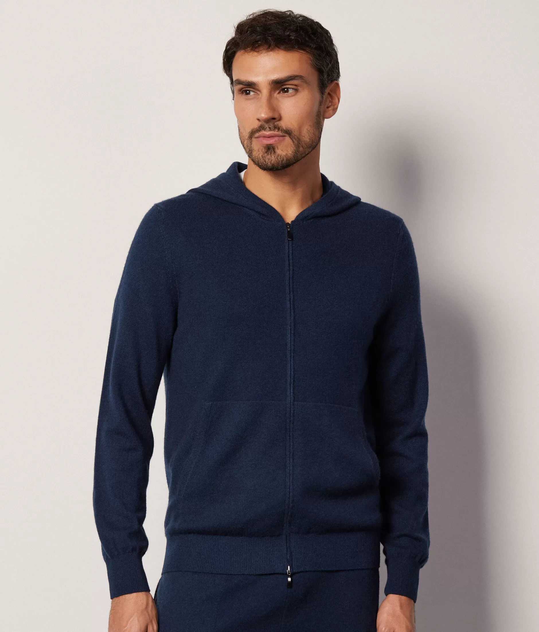 Hot Falconeri Ultrasoft Cashmere Full Zipper Sweatshirt blue -8800 - garment-dyed navy blue