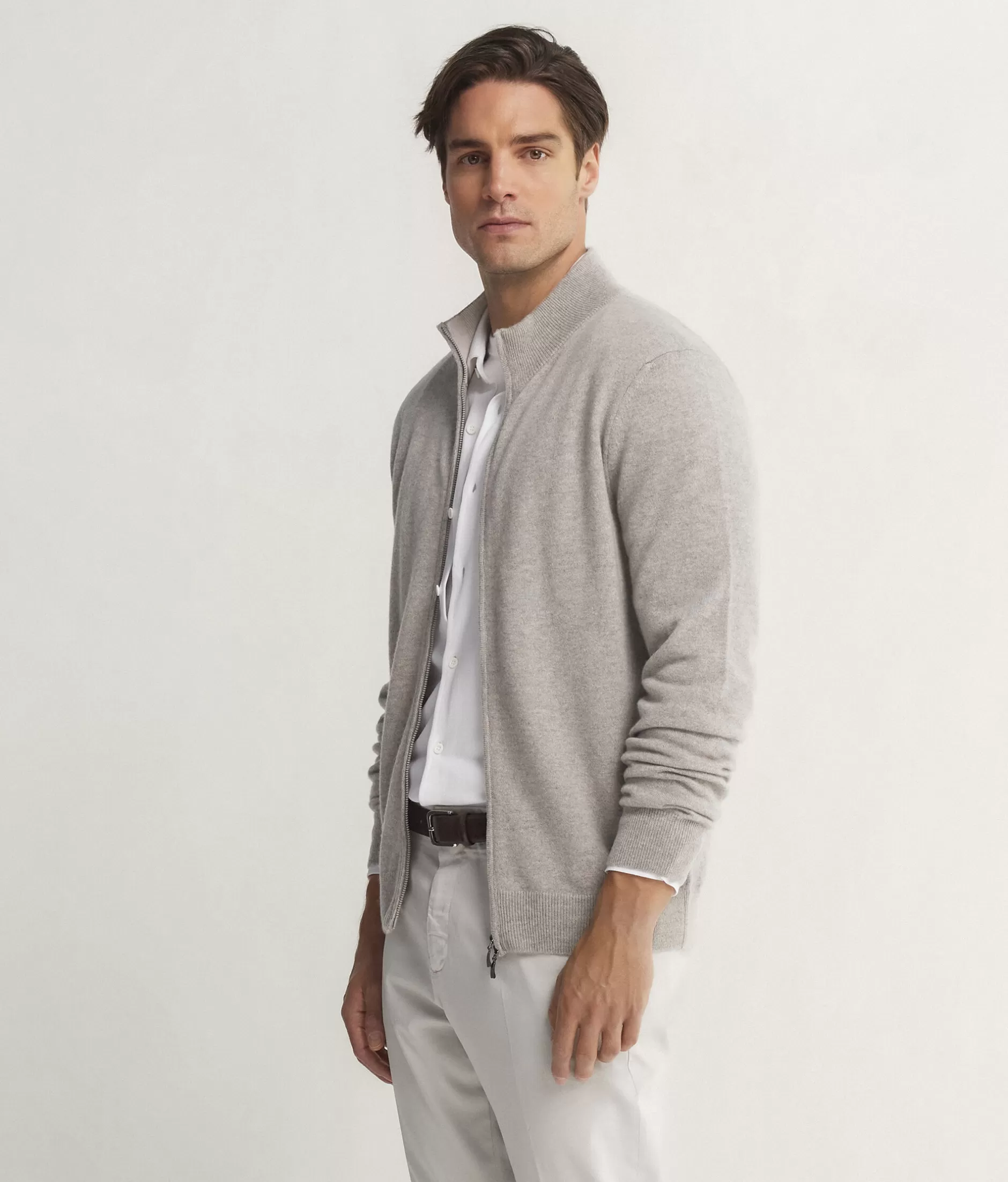 Best Falconeri Ultrasoft Cashmere Full-Zip Cardigan grey -8444 - ice melange