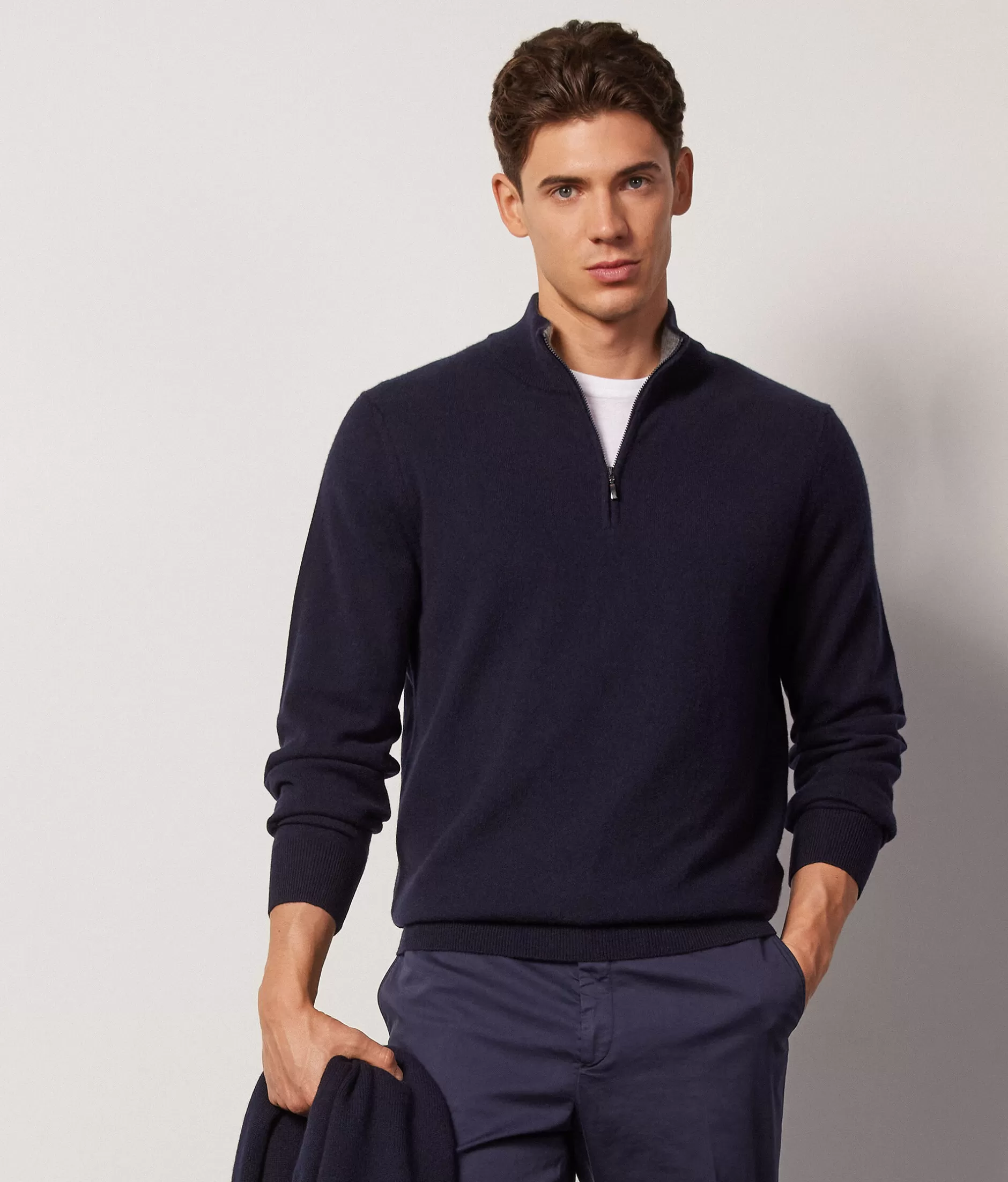 Best Falconeri Ultrasoft Cashmere High Collar, Half Zipper Sweater blue -9400 - navy blue