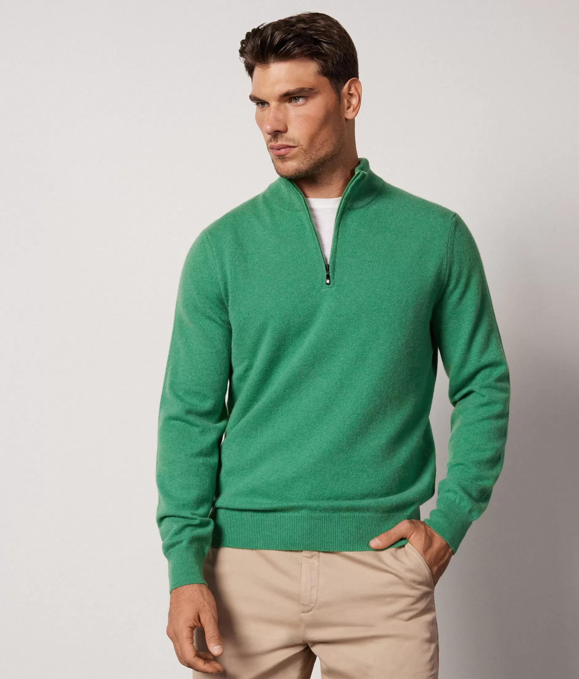 Best Falconeri Ultrasoft Cashmere High Collar, Half Zipper Sweater green -8107 - mint