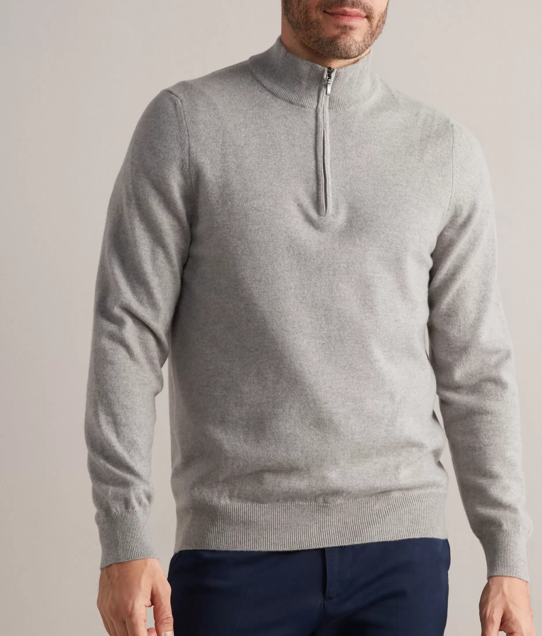 Clearance Falconeri Ultrasoft Cashmere High Collar, Half Zipper Sweater grey -8444 - ice melange