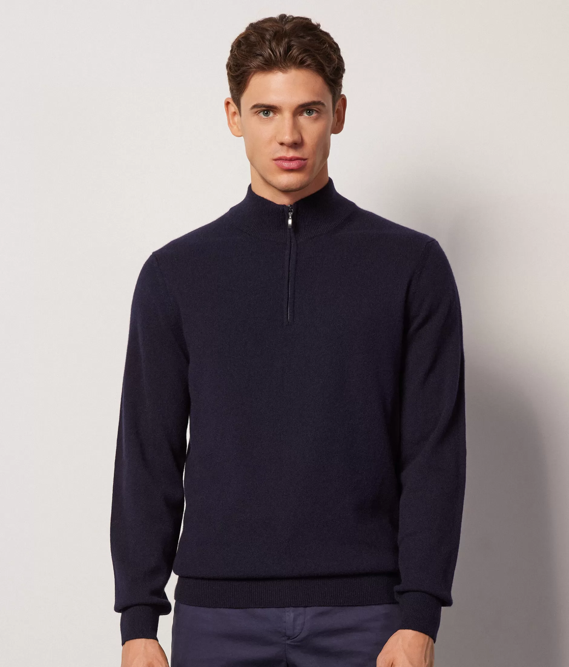 Best Falconeri Ultrasoft Cashmere High Collar, Half Zipper Sweater blue -9400 - navy blue