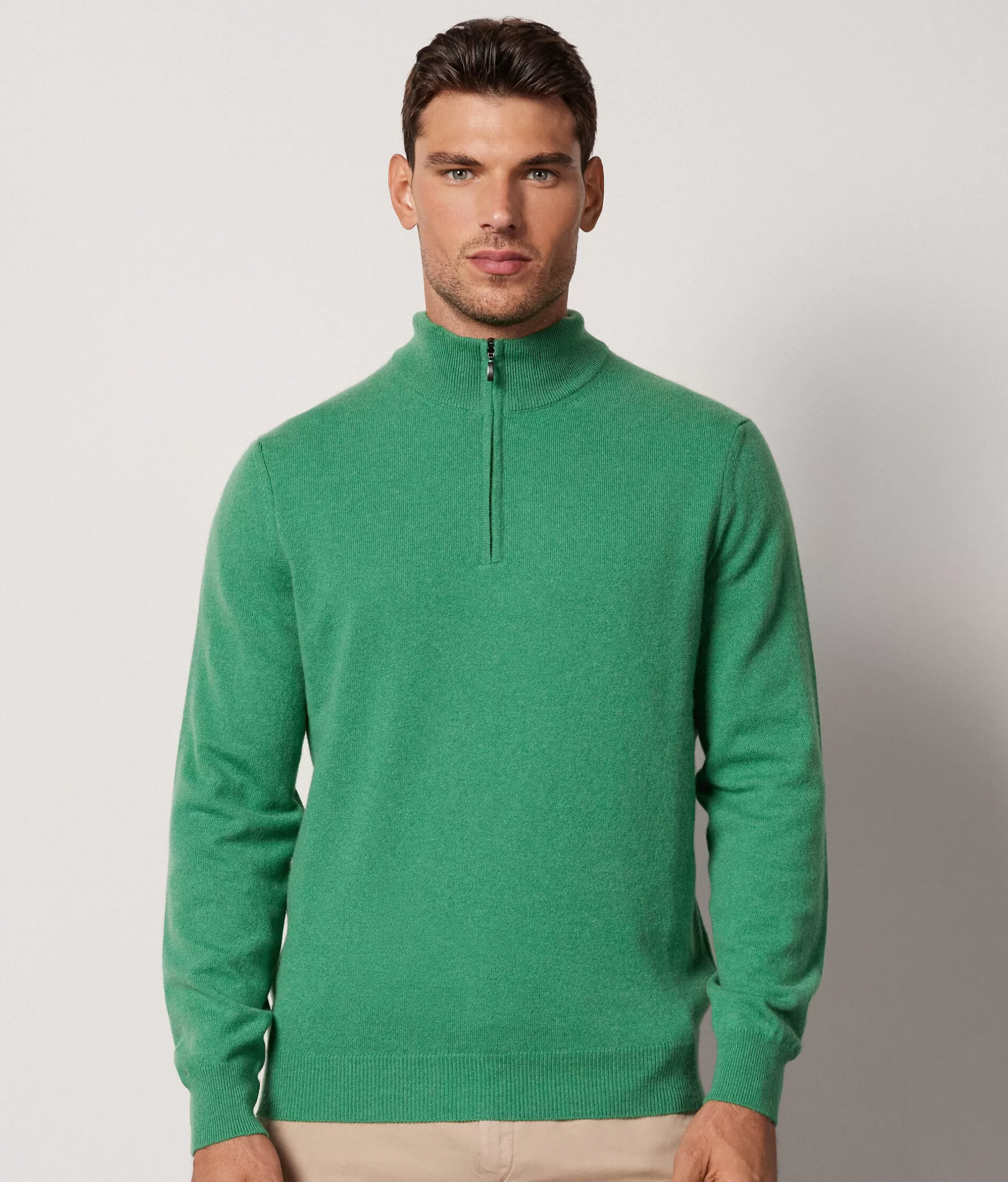 Best Falconeri Ultrasoft Cashmere High Collar, Half Zipper Sweater green -8107 - mint