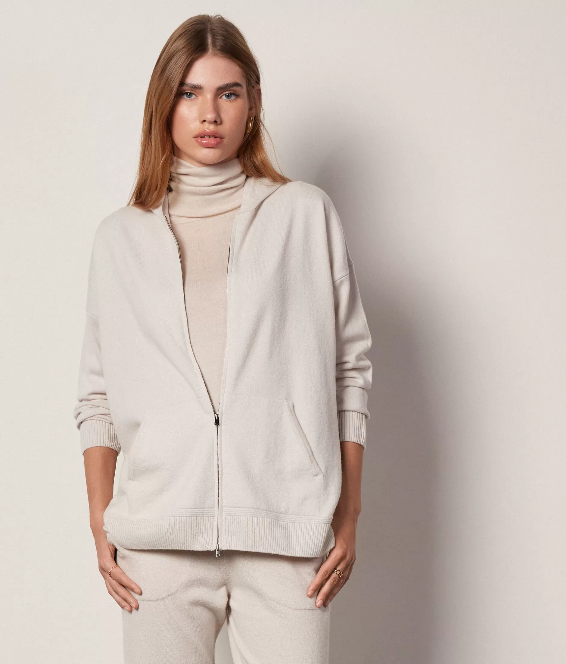 Outlet Falconeri Ultrasoft Cashmere Hooded Sweatshirt ivory -8644 - light alabaster