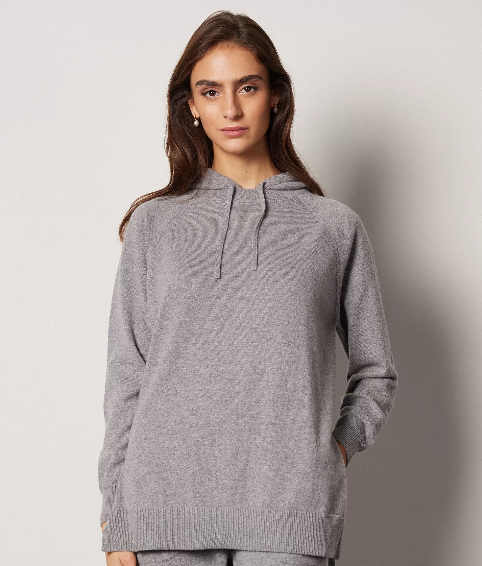 Store Falconeri Ultrasoft Cashmere Hooded Sweatshirt grey -8440 - pearl grey