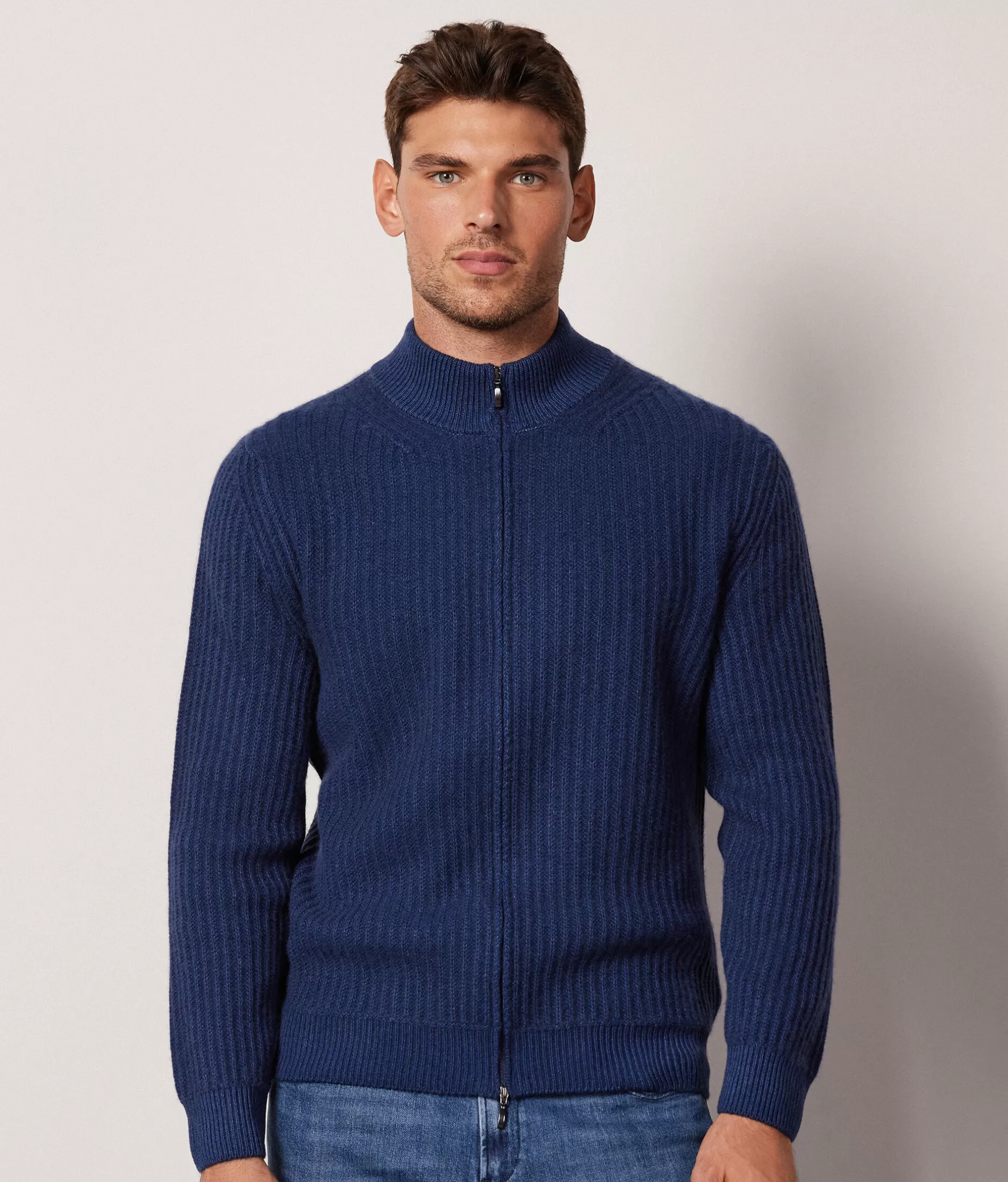 Best Falconeri Ultrasoft Cashmere Ribbed Cardigan blue -8951 - garment-dyed indigo